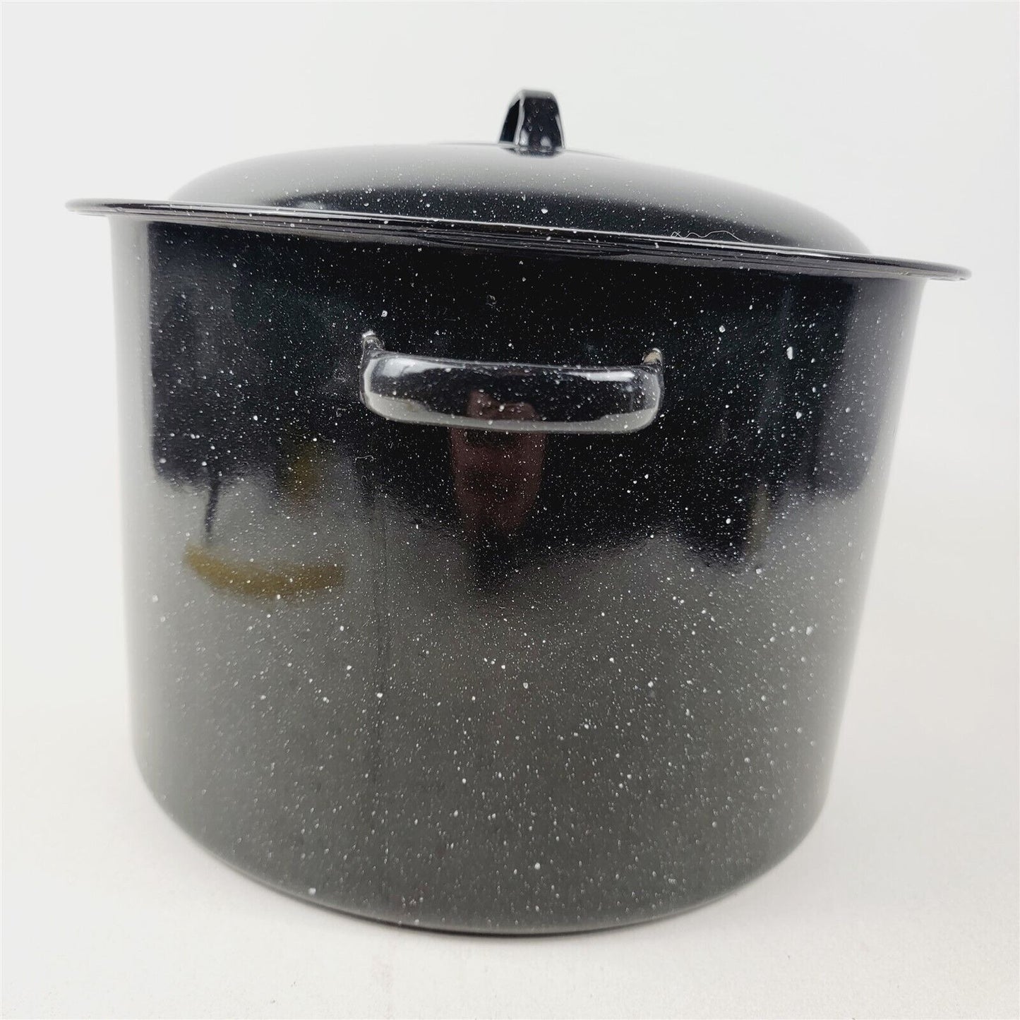 Cookware Vintage Canning Stock Pot Black Enamel Speckled w/ Lid