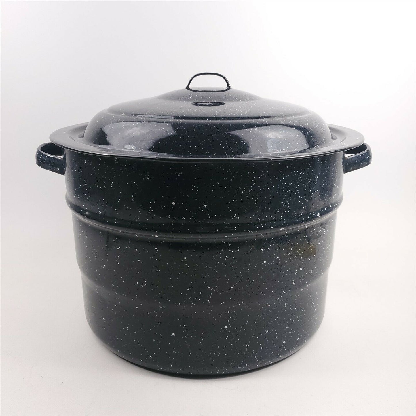 Cookware Vintage Canning StockPot Black Enamel Speckled Large w/ Wire Rack