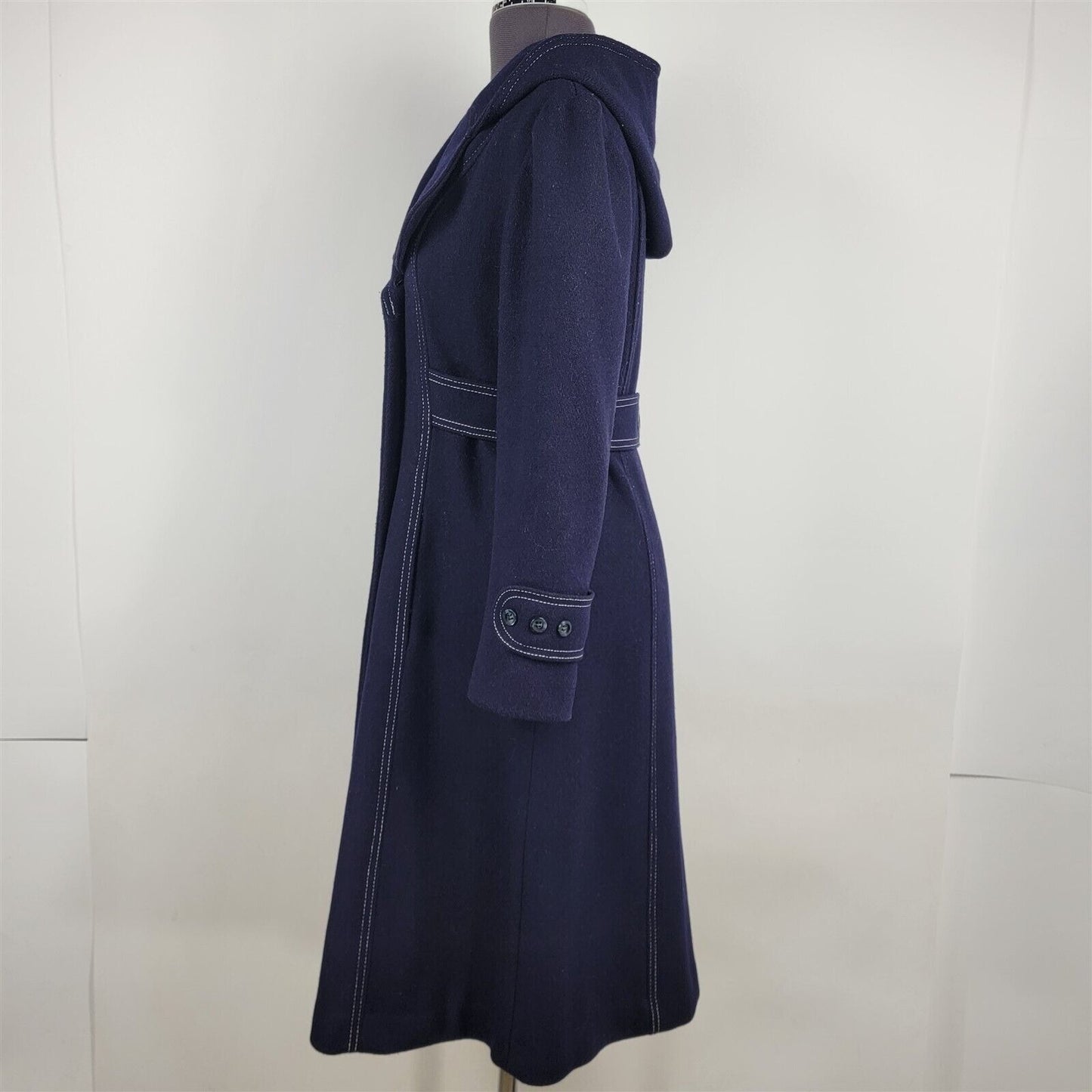 Vintage Bonders Navy Blue Long PeaCoat Double Breasted Hooded Jacket Womens M/L