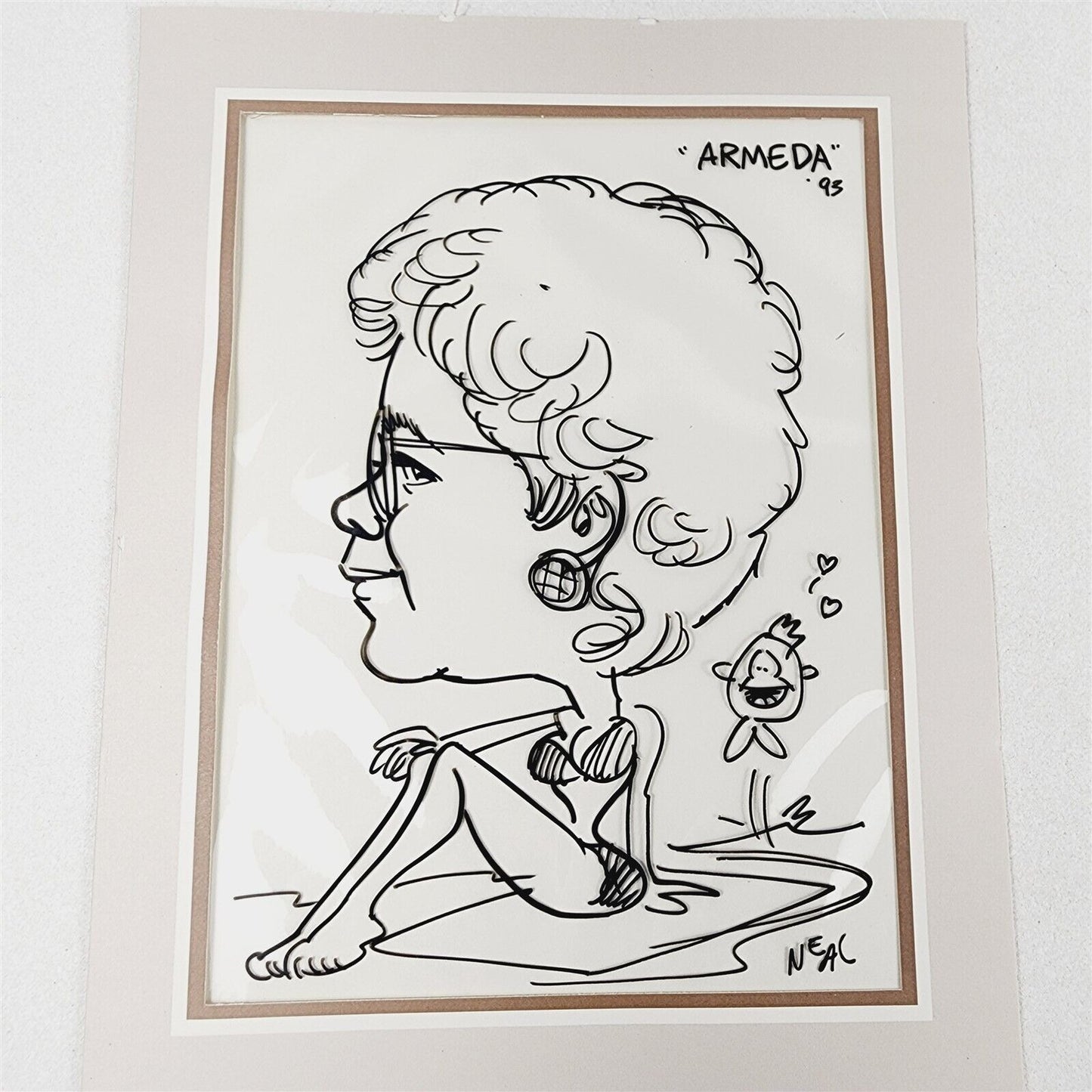 2 Funny Cartoon Sketches Caricatures by Neal, Armeda Beach Beauty Clyde Fishing