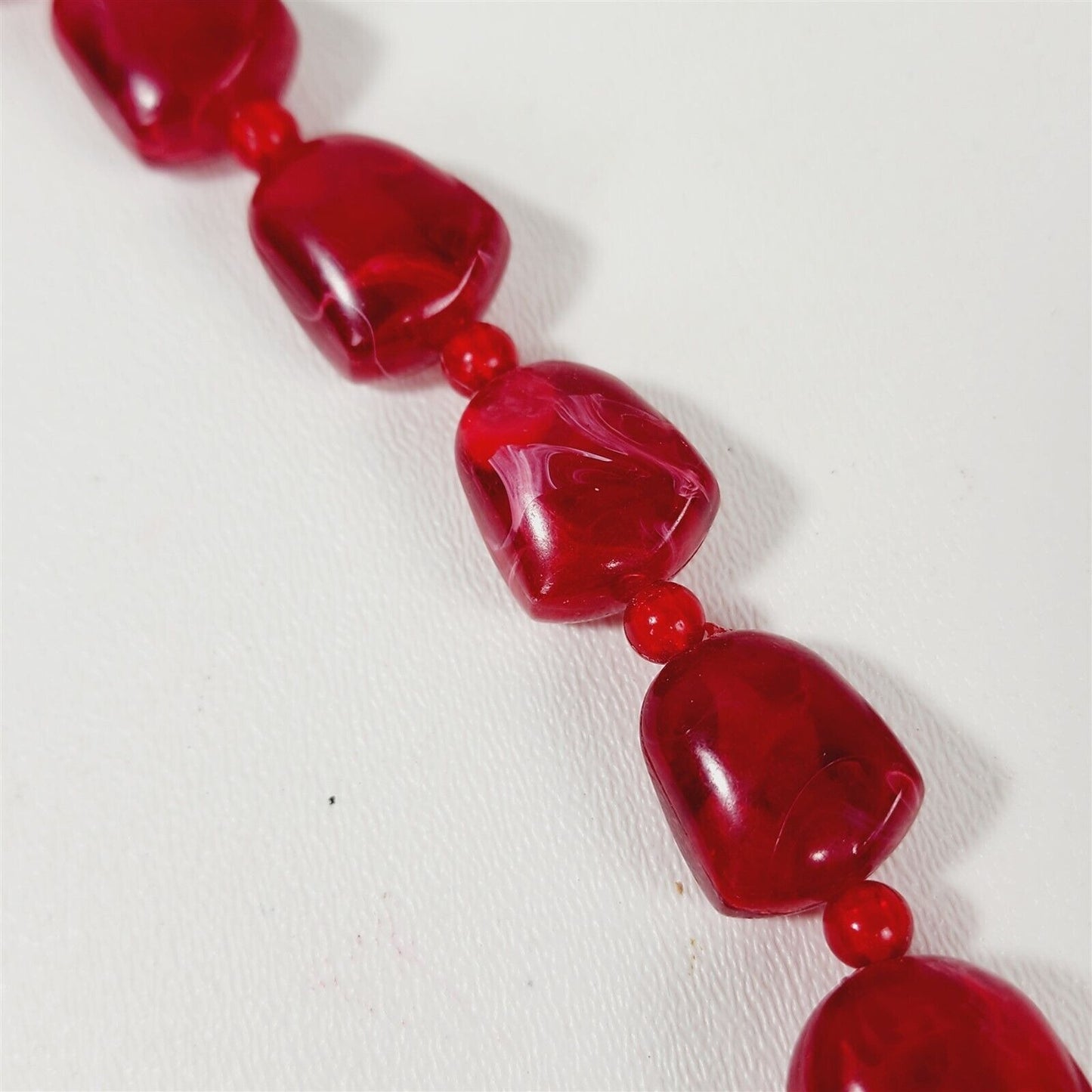 Vintage 1960s Red Swirl Molded Plastic Bead Necklace - 24"