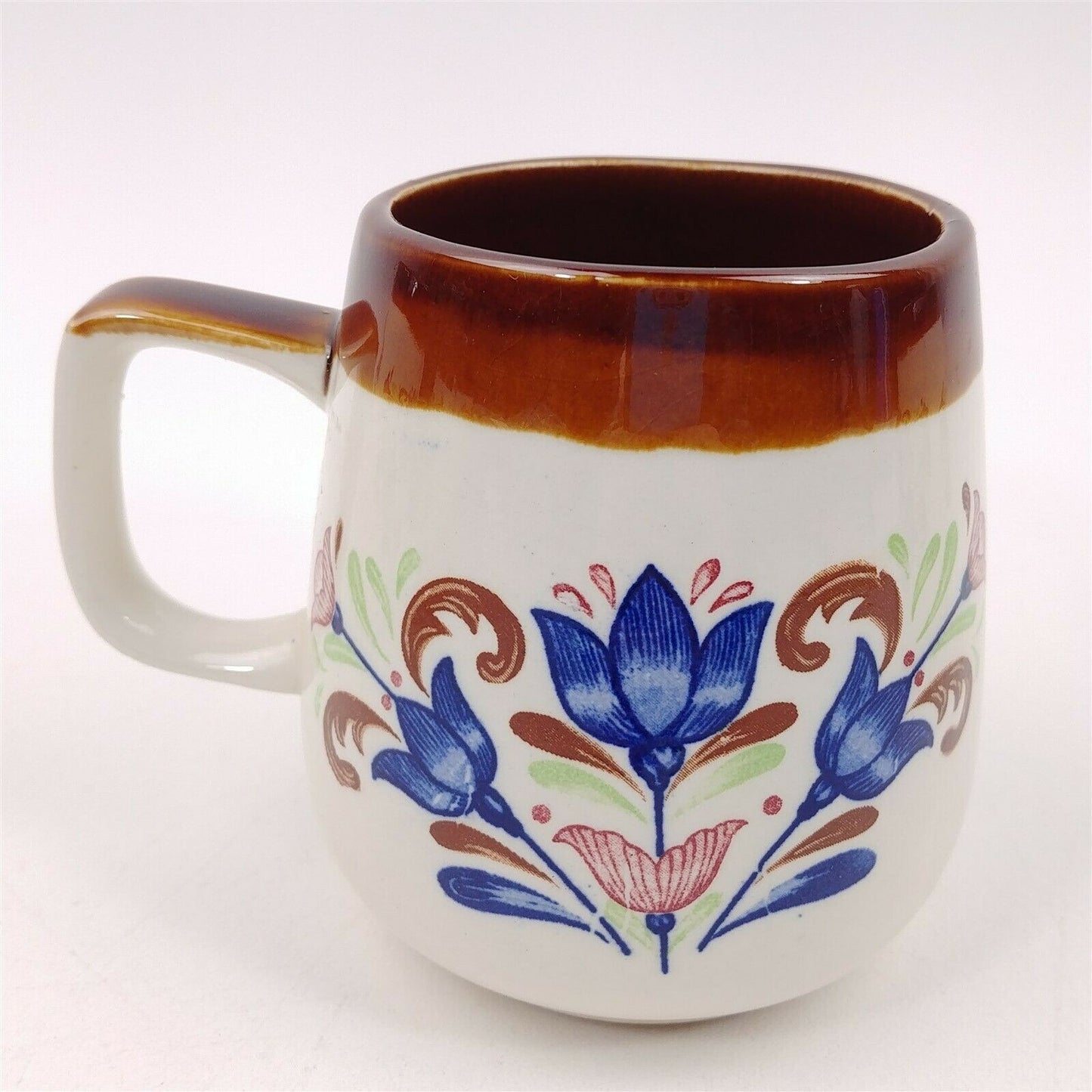 4 Blue Tulip Coffee Mugs Ceramic Cobalt Blue Brown Otagiri Stoneware