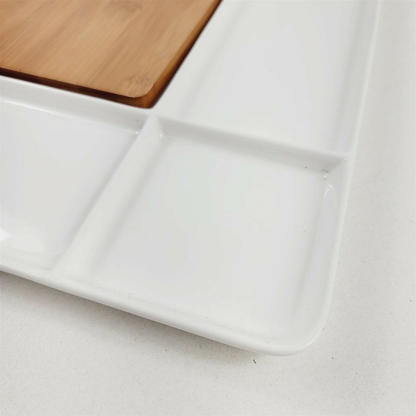 Ciroa White Ceramic Entertainers Serving Tray with Bamboo Cutting Board 11.5"