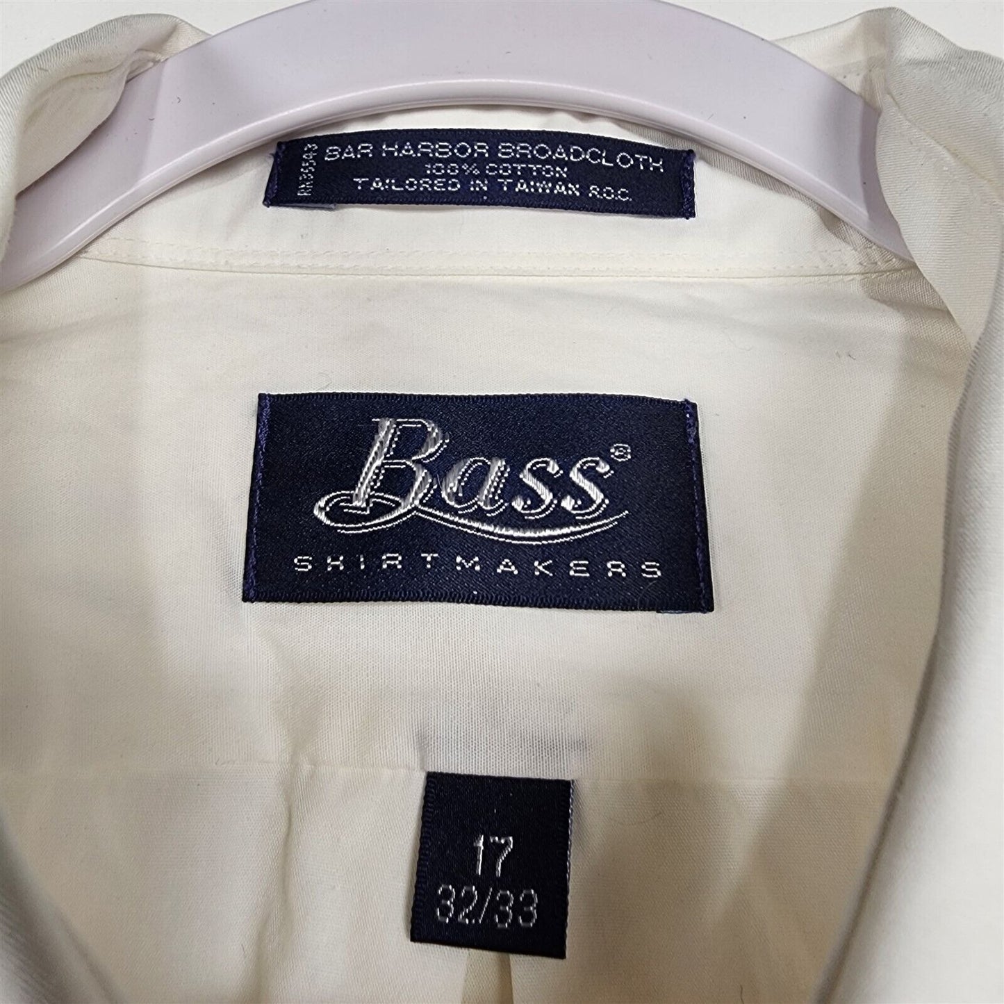 Vintage Bass White Cotton Long Sleeve Mens Dress Shirt 17 32/33