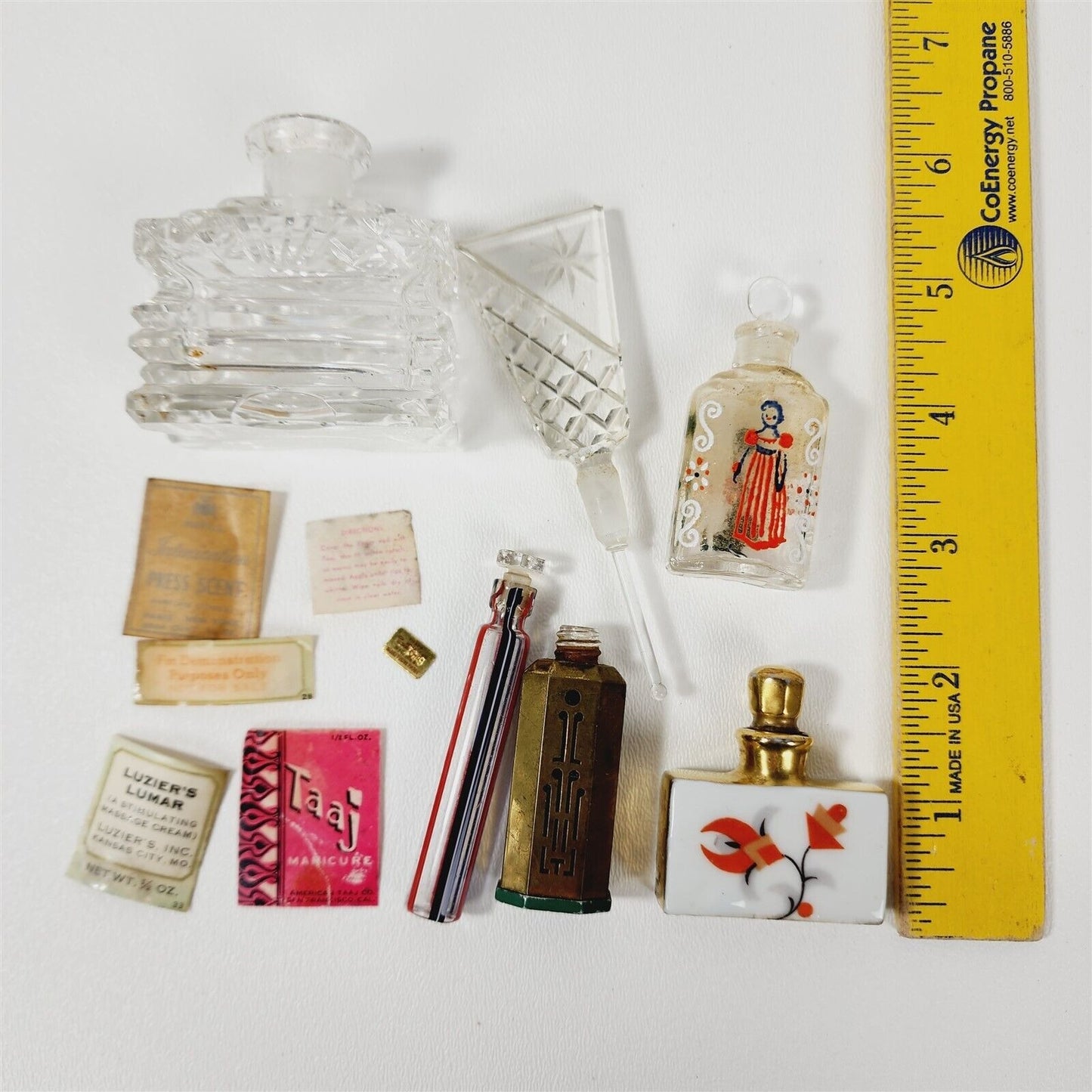 Vintage Lot of Miniature Perfume Bottles Stoppers & Labels