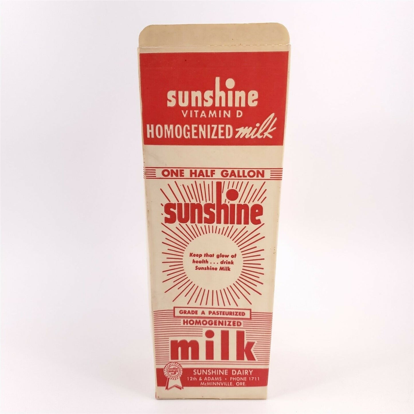 Waxed Milk Carton Un-Used Sunshine Dairy Sunshine McMinnville, OR - #2