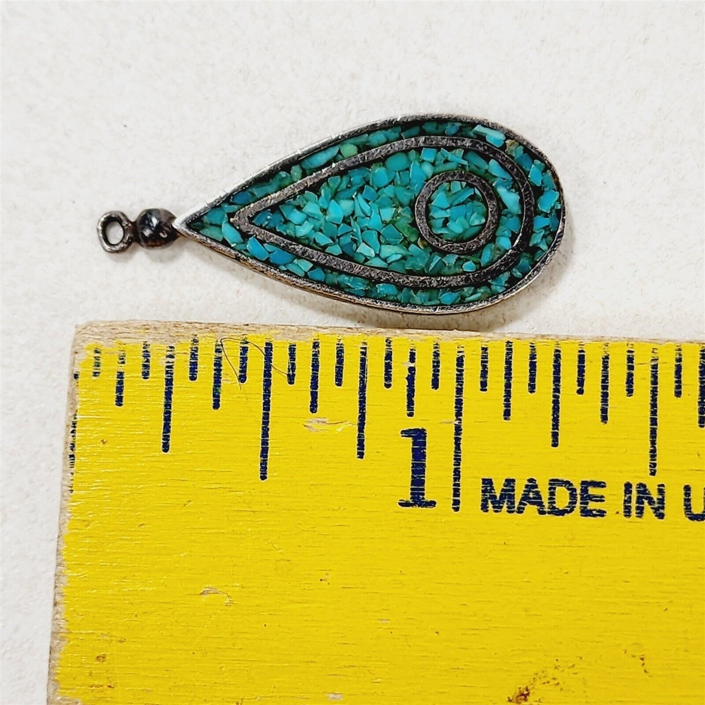 Vintage Sterling Silver Crushed Turquoise Teardrop Pendant