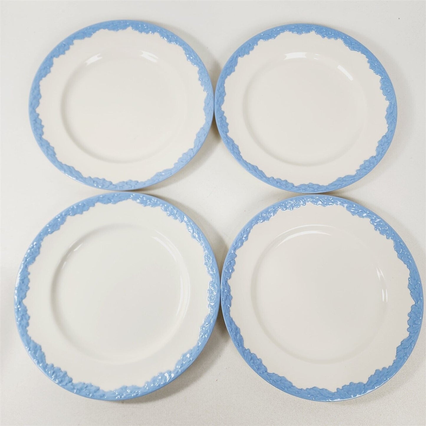 4 Vintage Johnson Bros English Oak White Blue Trim Dinner Plates - 10"