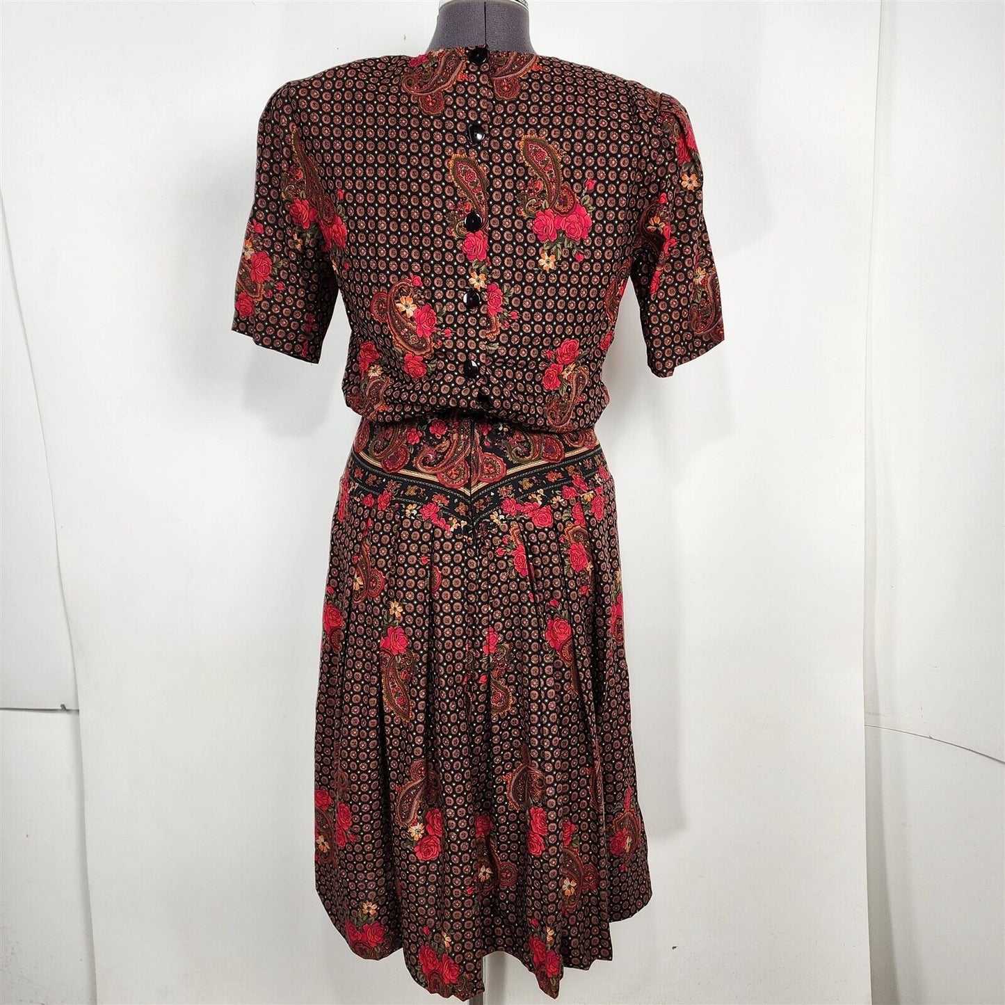 Vintage 1980s Betsy's Things Red Floral Paisley Dress Womens Size 11/12