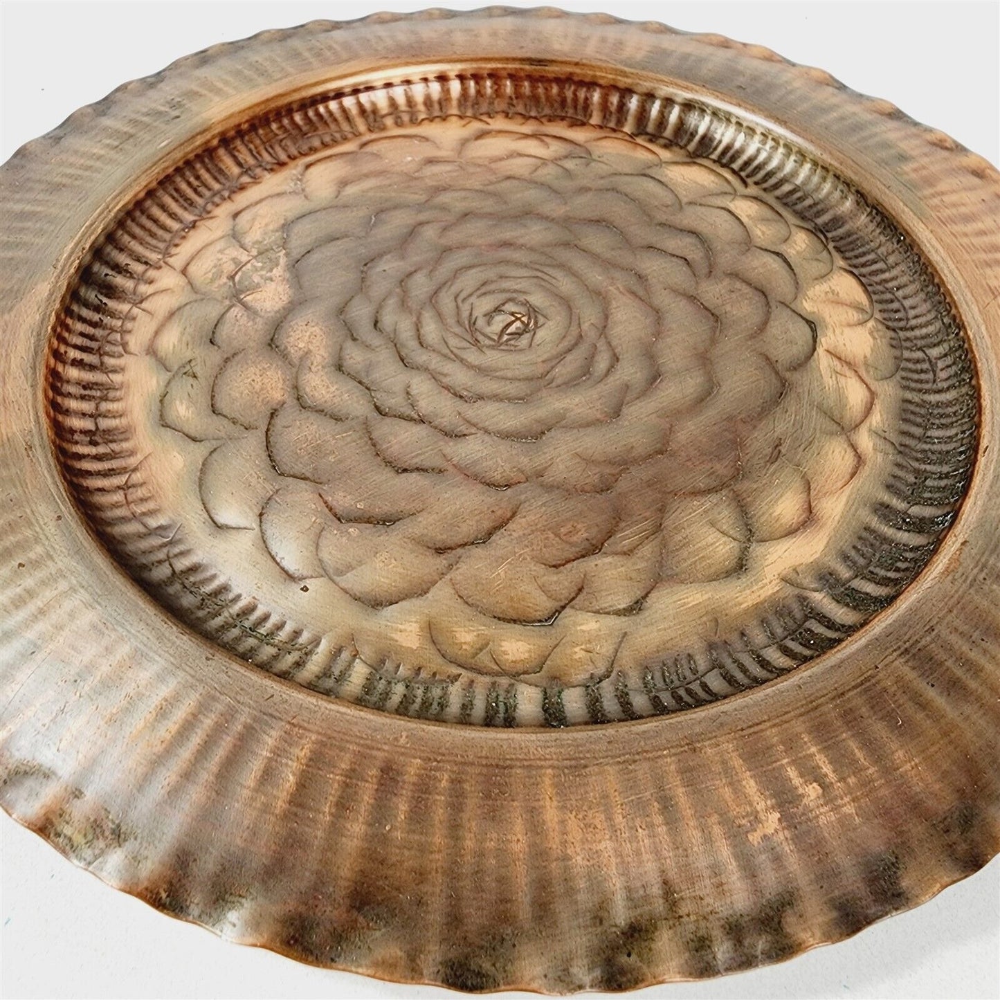 Vintage Copper Serving Plate Platter Hand Made Craftsman #901 Wall Hanger - 12"