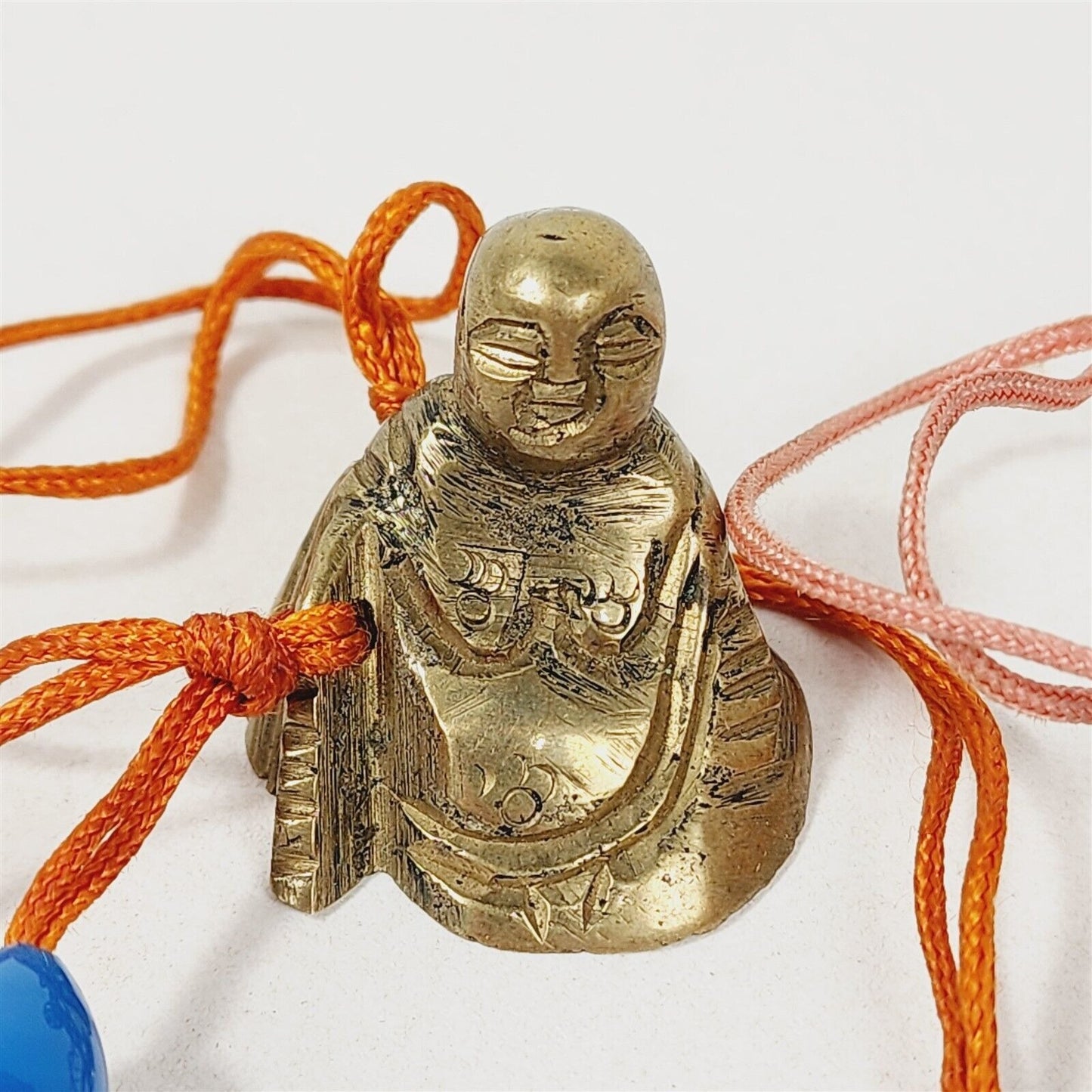 2 Vintage Buddha Brass w/ Adjustable Pencils Charm Beads Coin Tassels - 3" long