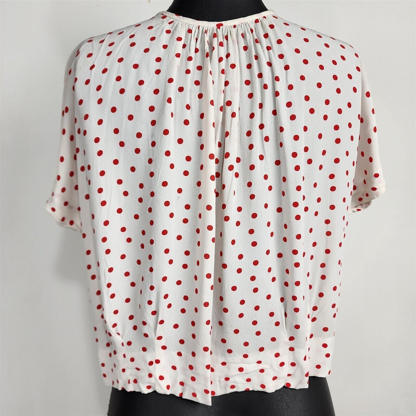 Vintage White w/ Red Polka Dots Short Sleeve Top Blouse Womens S