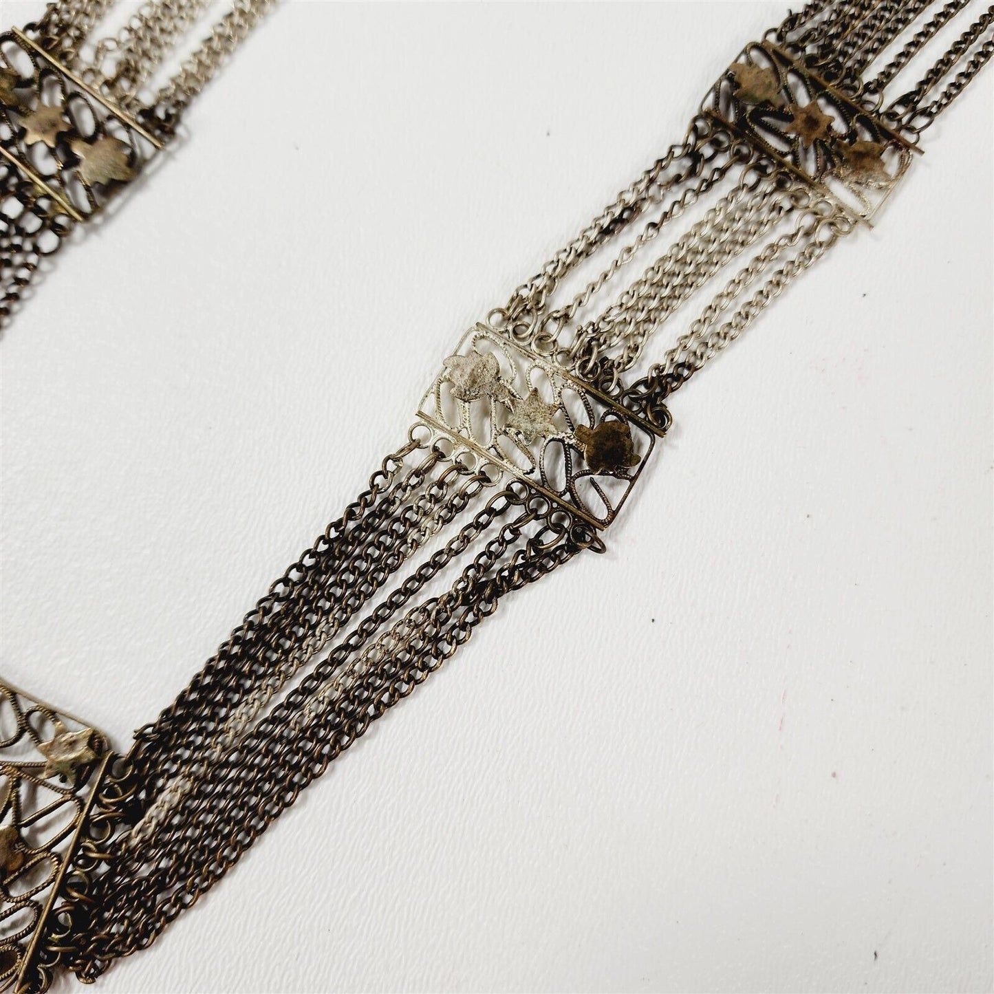 Vintage Silver Filigree Chain Tibetan Layered Necklace