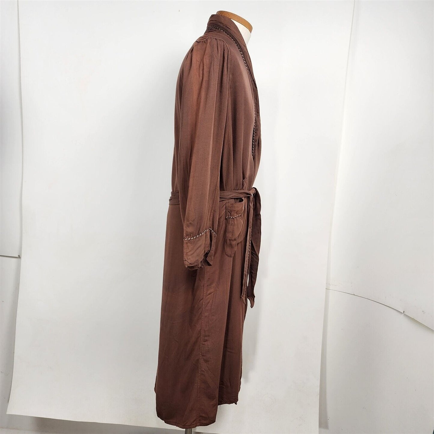 Vintage Hollywood Robe Brown Long Sleeve Lounge Belted Robe