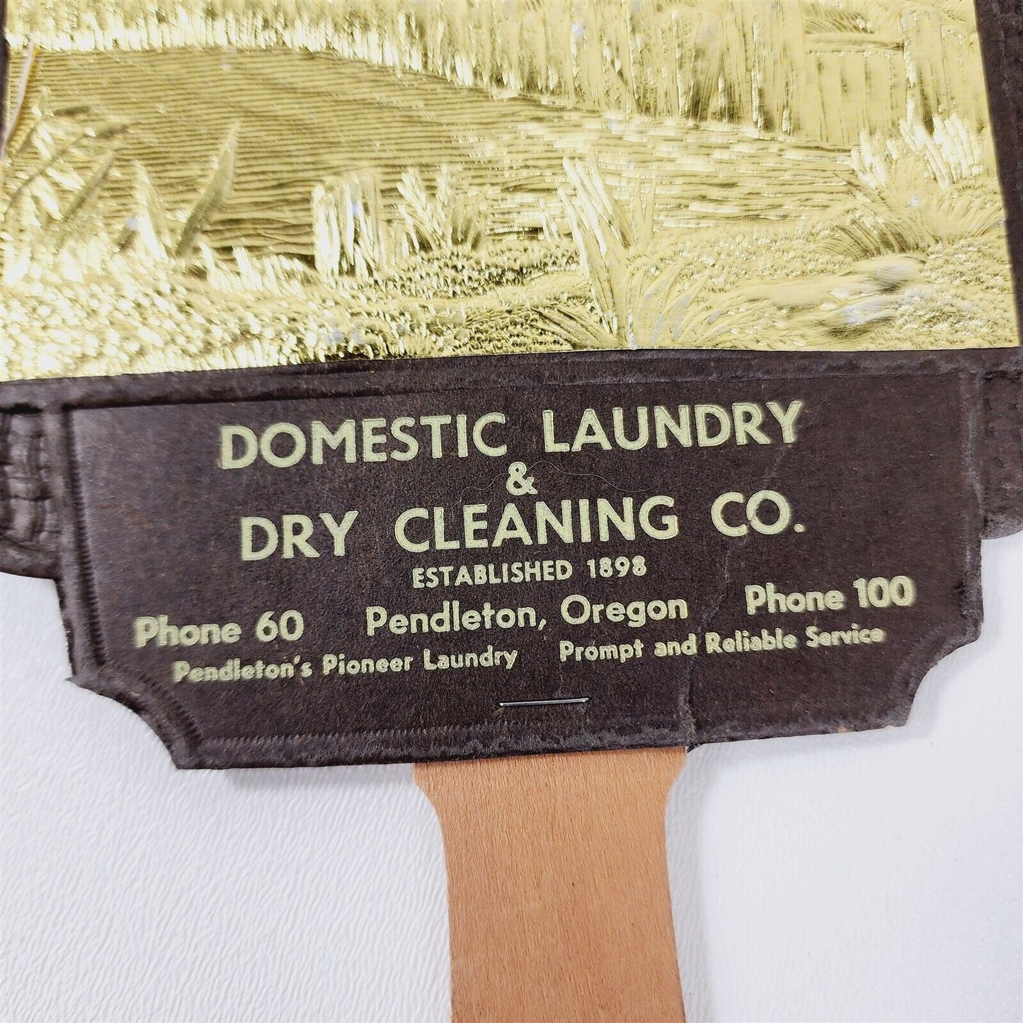 Vintage Advertising Hand Fan Domestic Laundry Pendleton Oregon Dry Cleaning