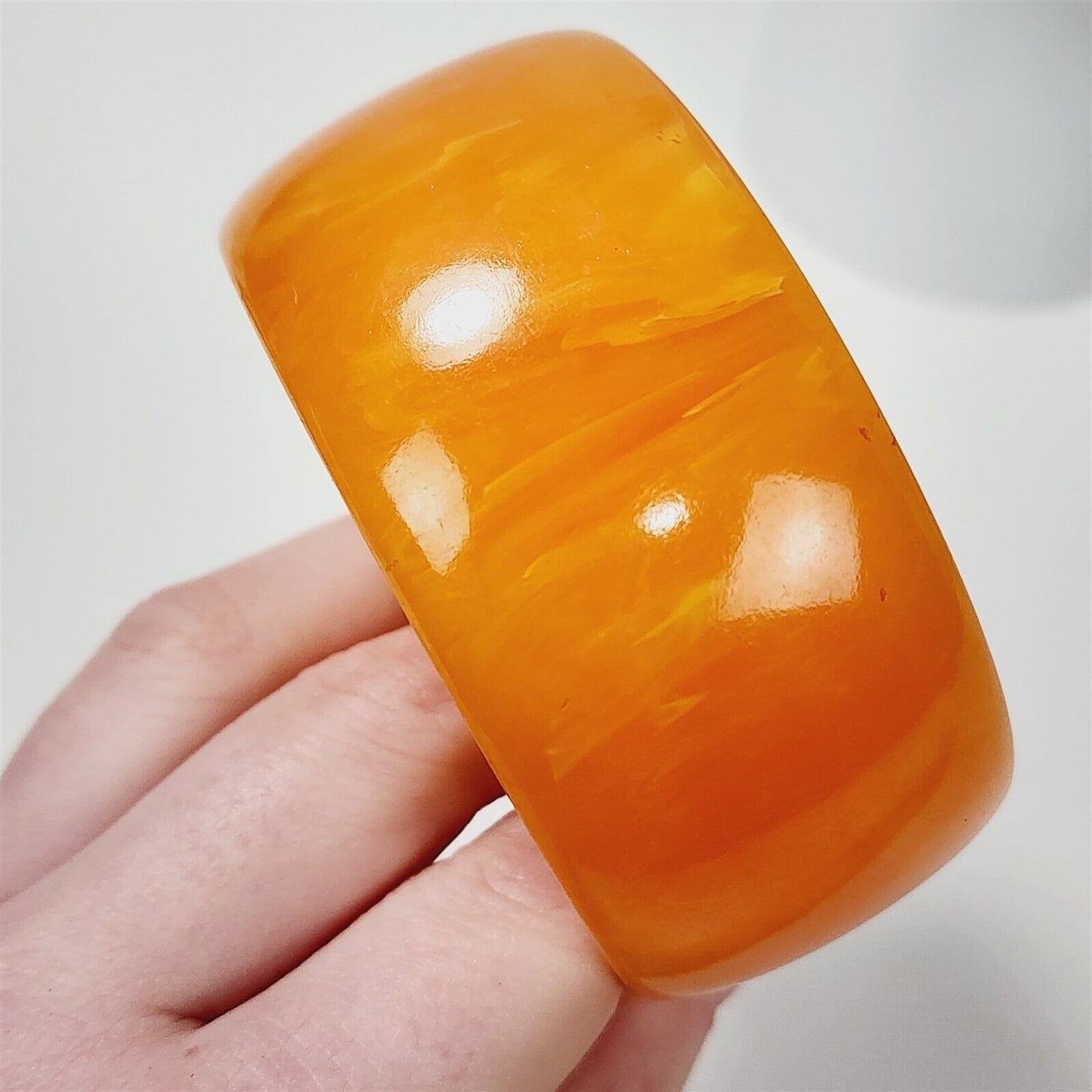 Vintage Orange Swirl Chunky Wide Bakelite Catalin Bangle Bracelet