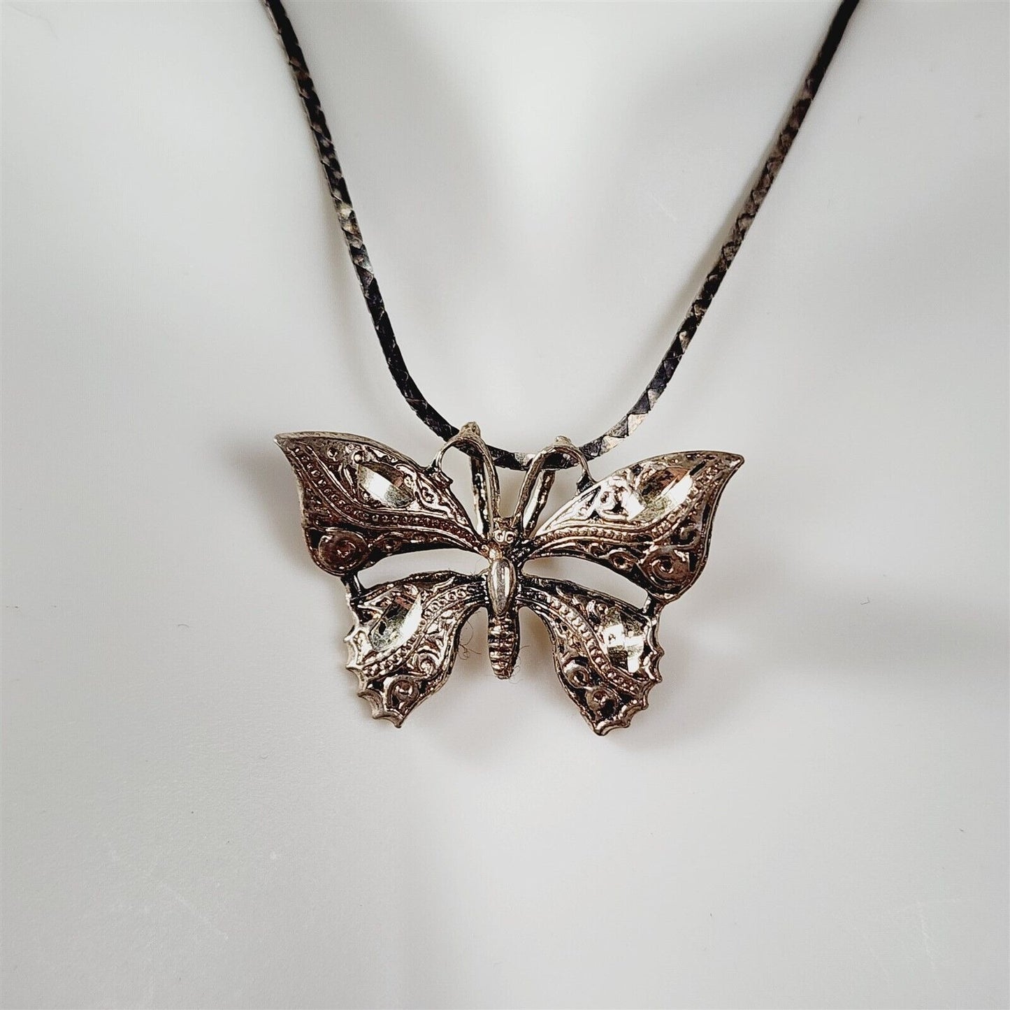 Vintage Sterling Silver 925 Italy Butterfly Pendant Chain Necklace