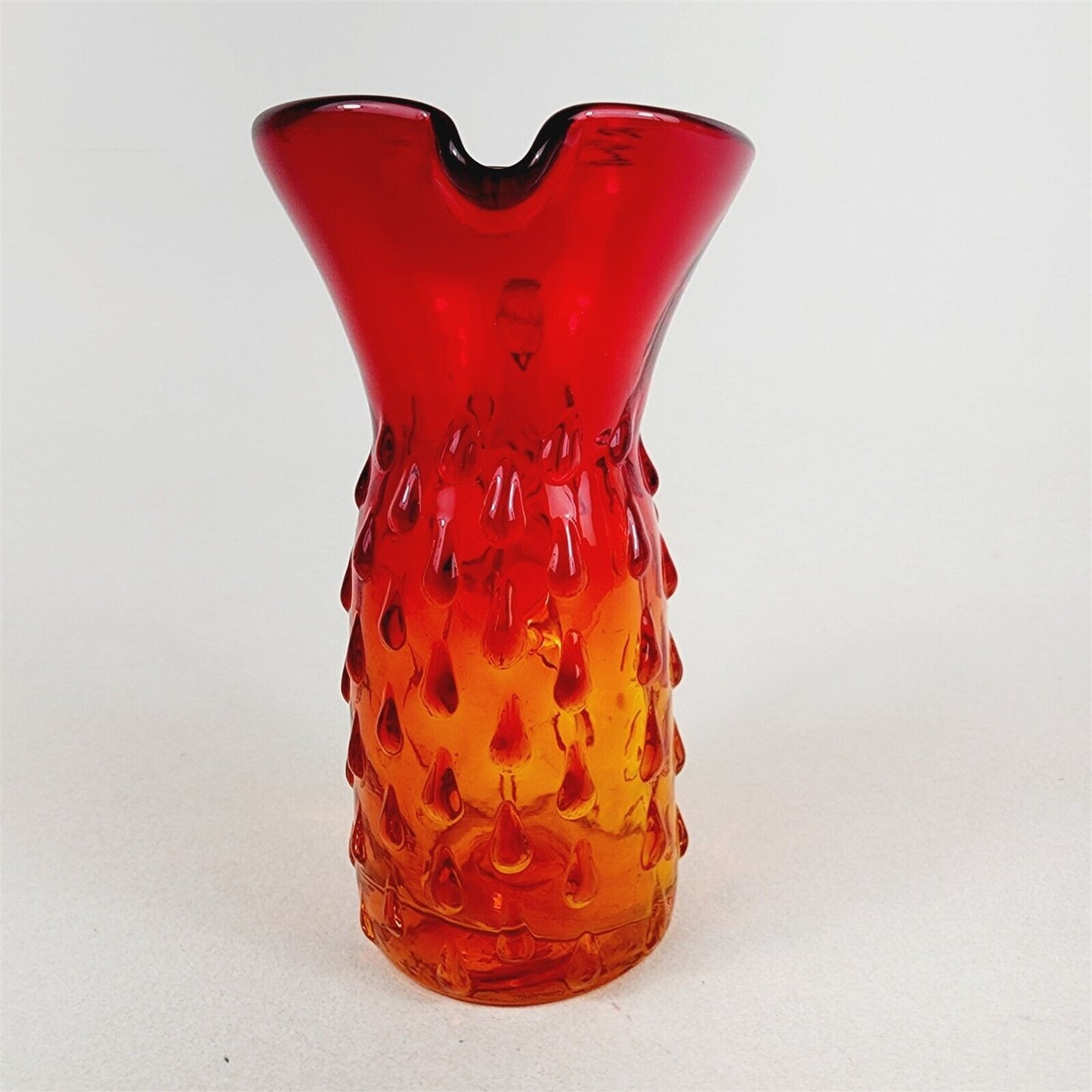 Vintage Hand Blown Art Glass Amberina Pitcher Hobnail MCM - 5 7/8" tall