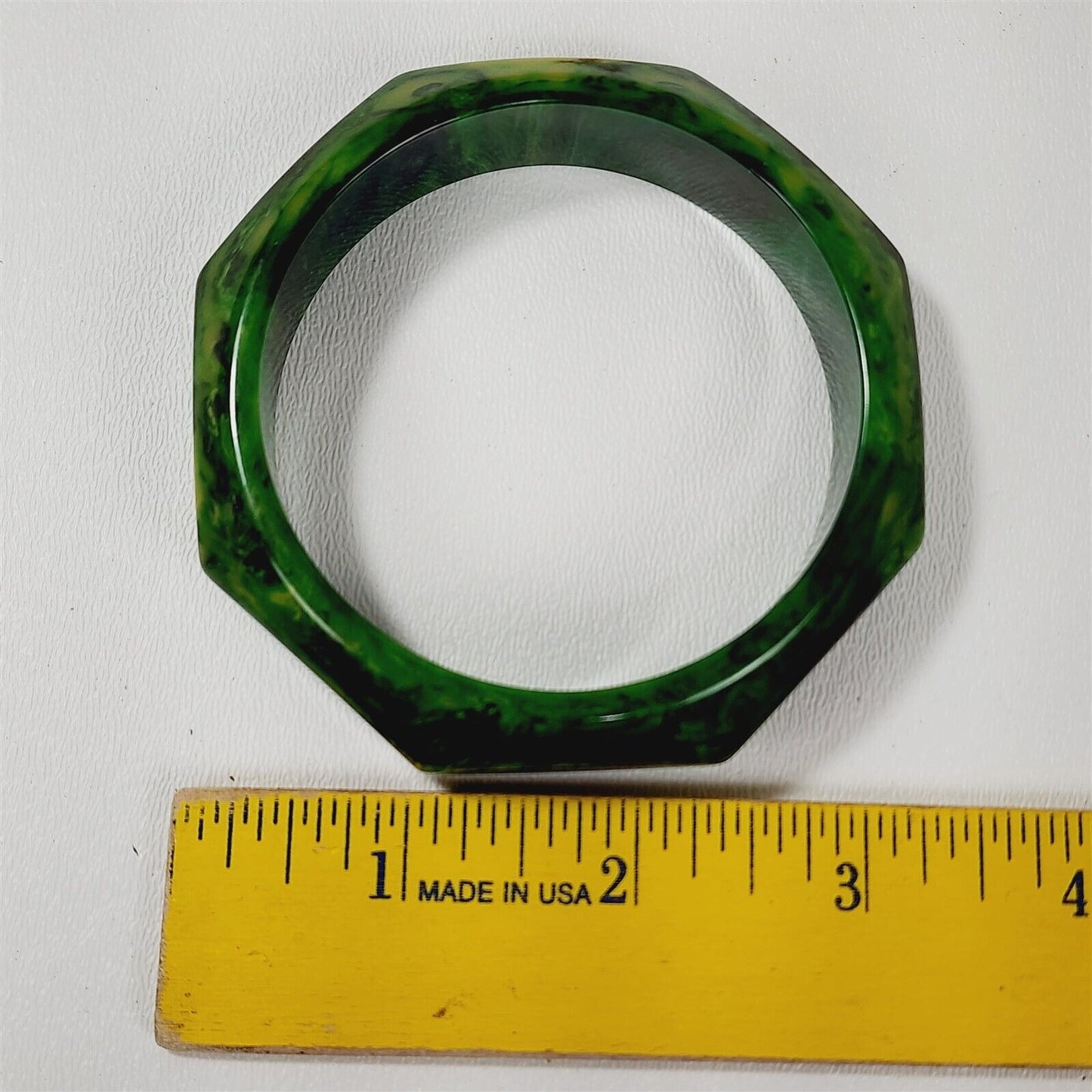 Vintage Green Swirl Chunky Octagon Bakelite Catalin Bangle Bracelet