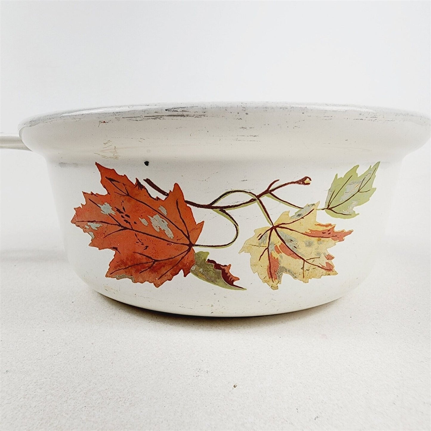 Vintage Descoware Cast Iron Enamel Pot Pan Belgium Maple Leaf - 7" - No Lid