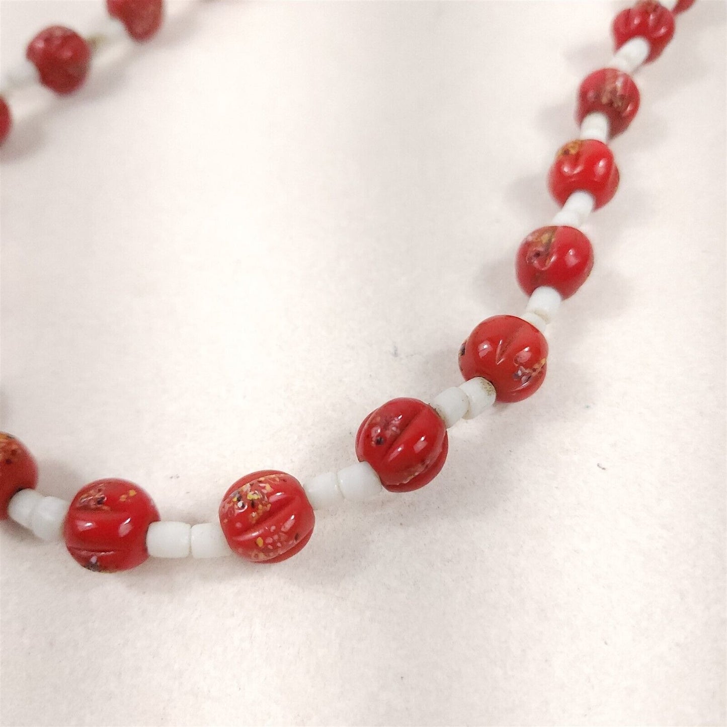 Vintage Red & White Handmade Handmade Glass Trade Bead Necklace 19"