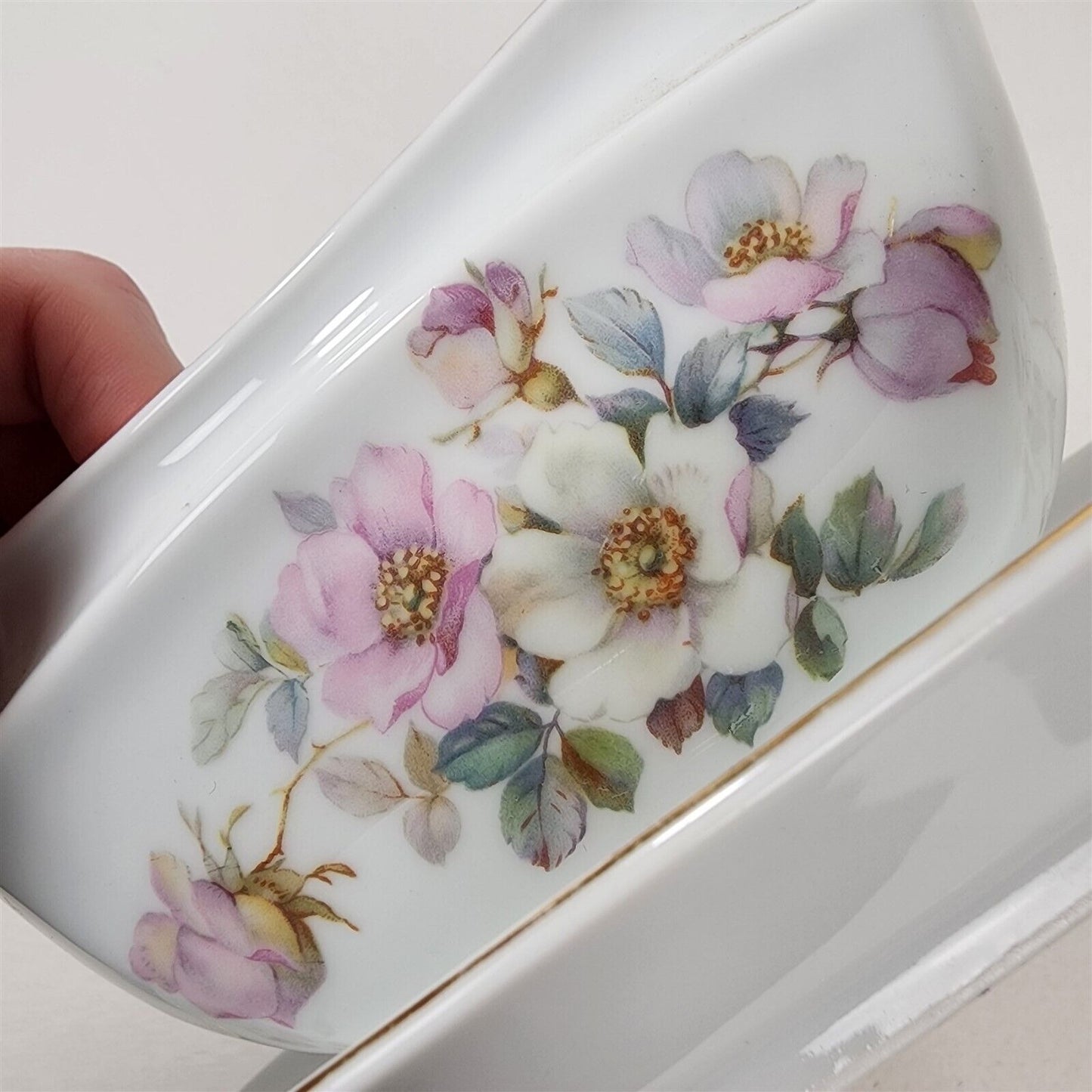 Epiag 02460 Pink & White Flowers Czechoslovakia Gravy Boat w/ Attached Plate