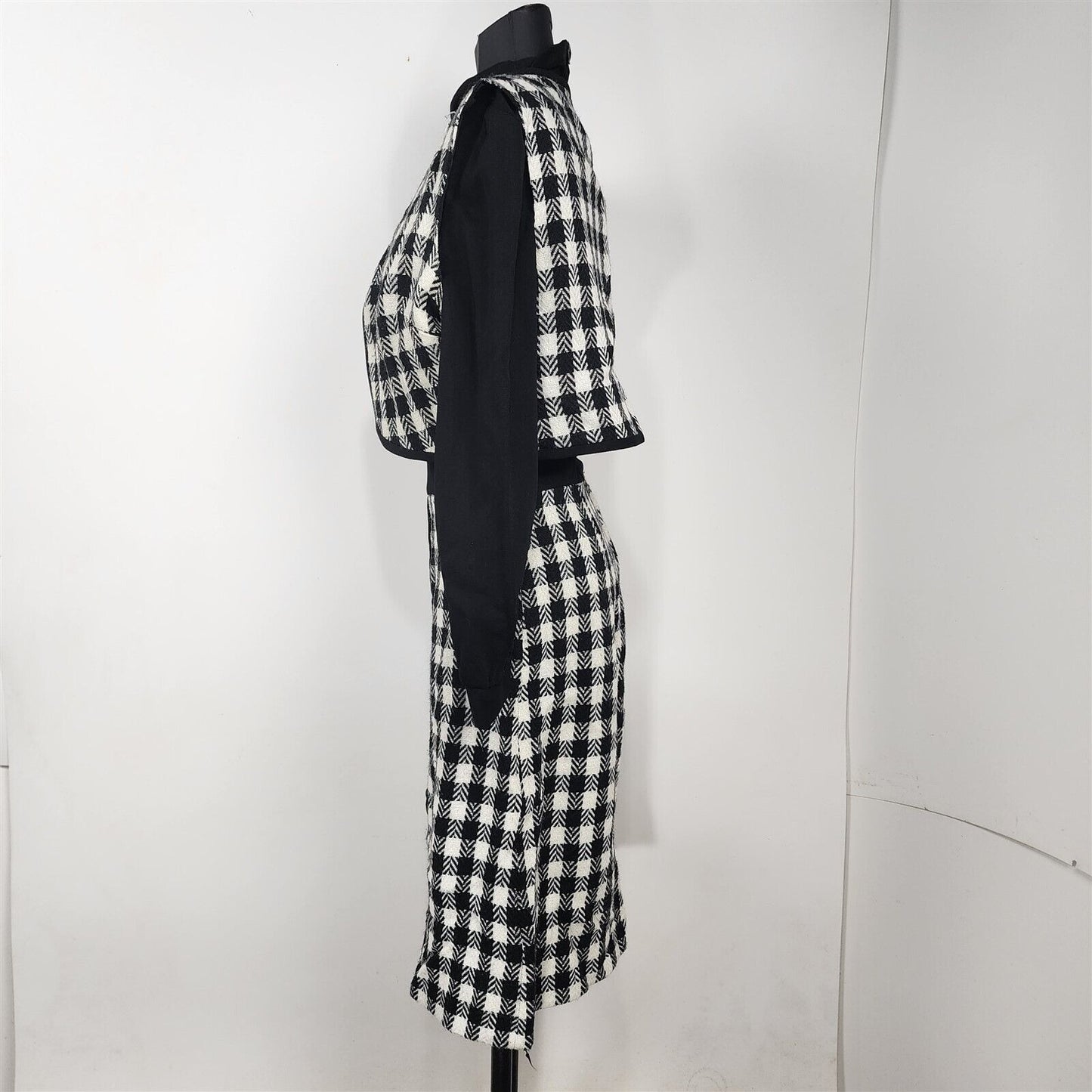 Vintage 1960s Jerrie Lurie Black & White Plaid Turtle Neck Dress w/ Vest