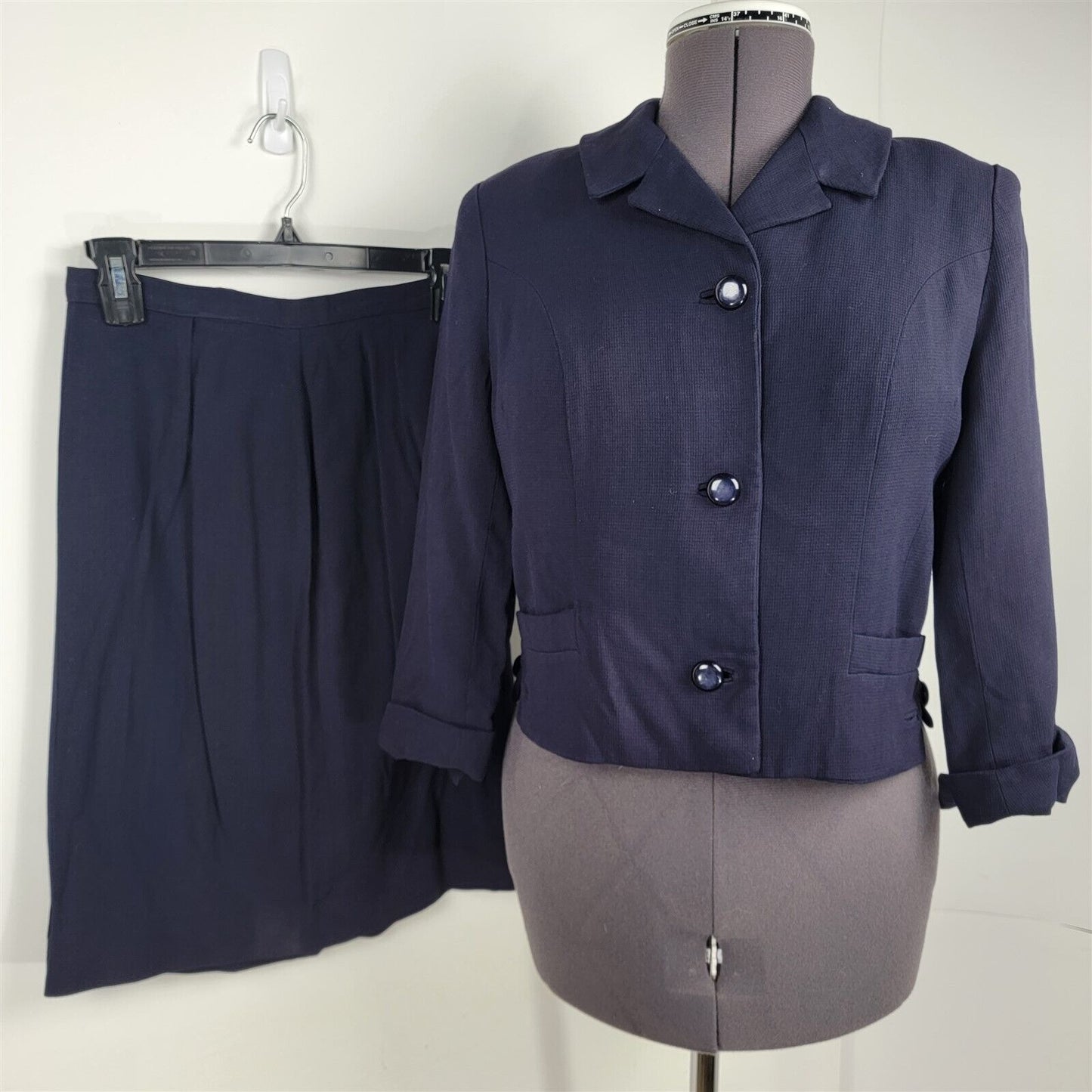 Vintage 1960s Kirkland Hall Navy Blue Skirt Suit Set Womens S/M