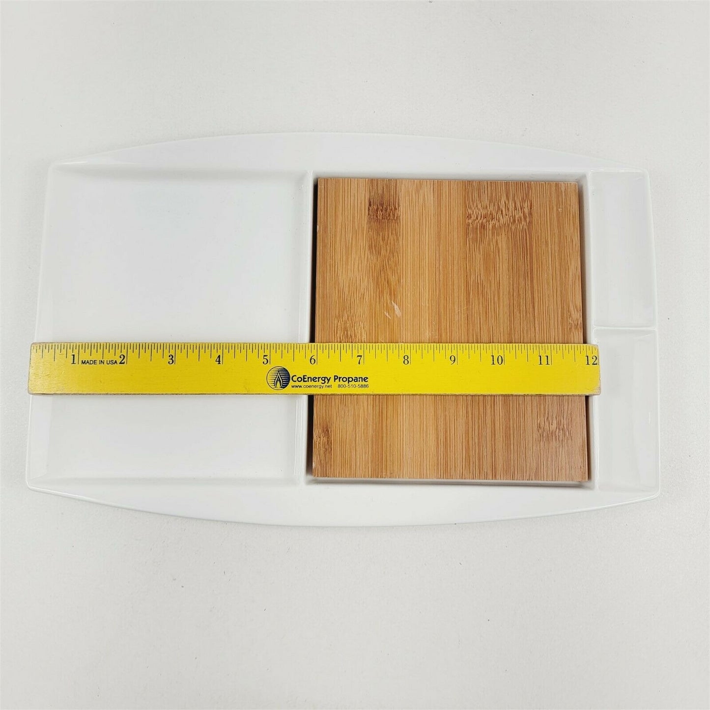 Ciroa White Ceramic Serving Tray with Bamboo Insert 13.5" x 8.5"