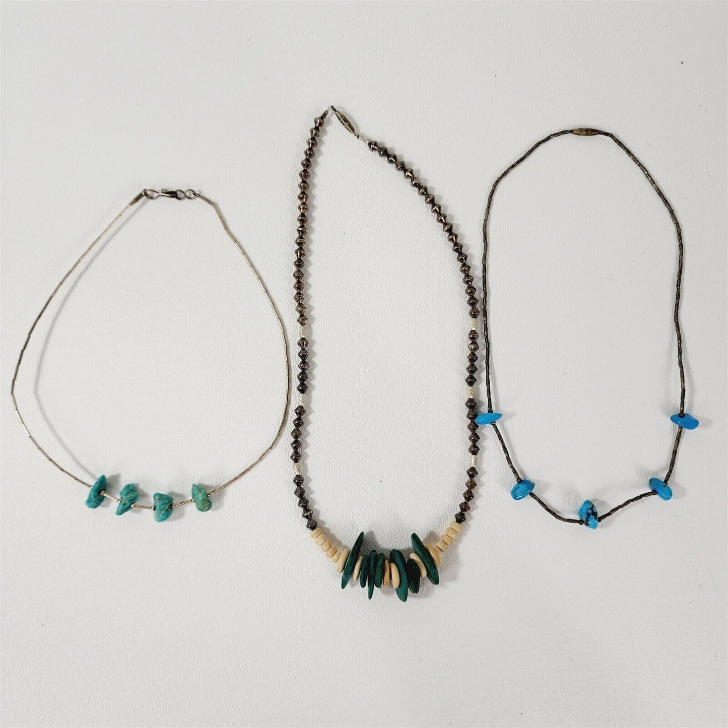 3 Vintage Liquid Sterling Beaded Turquoise Necklaces