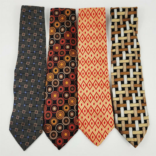 4 Vintage Bachrach Silk Mens Neck Ties Italy - Red Gold Black Brown