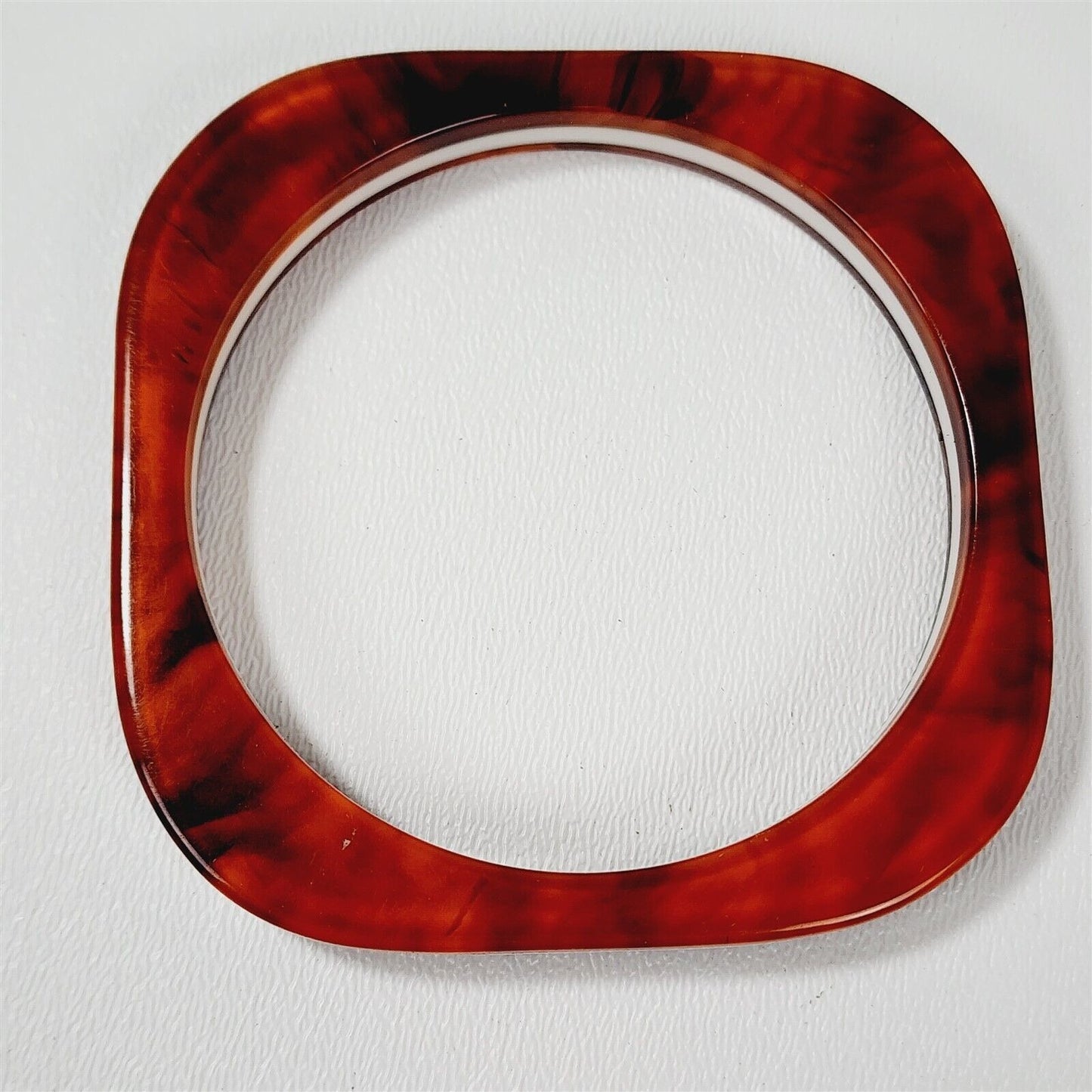 Vintage Lucite Brown Swirl White Band Square Bangle Bracelet