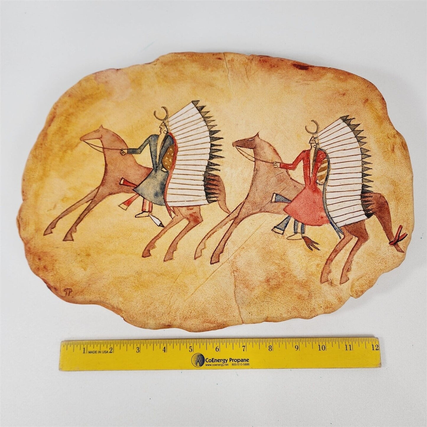 Glen LaFontaine Native American Art Pottery Indian Chiefs on Horses Wall Hanging