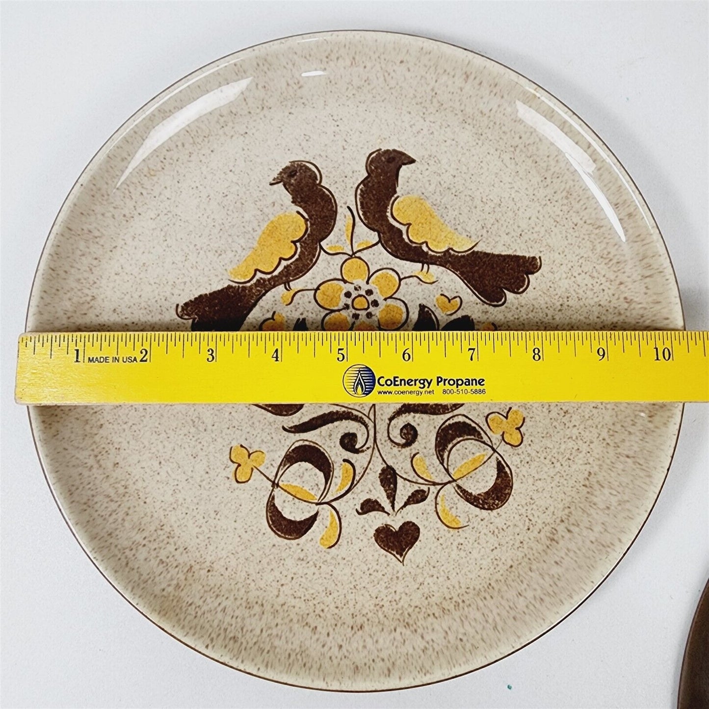 2 Vintage Red Wing Pottery Turtle Dove Brown Gold Dinner Plates - 10 3/8"