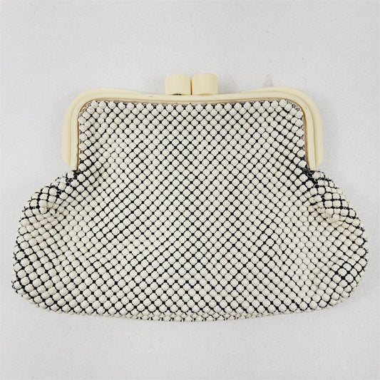 Vintage Cream Mesh Purse Evening Clutch Plastic Top Clamshell Whitting Davis?