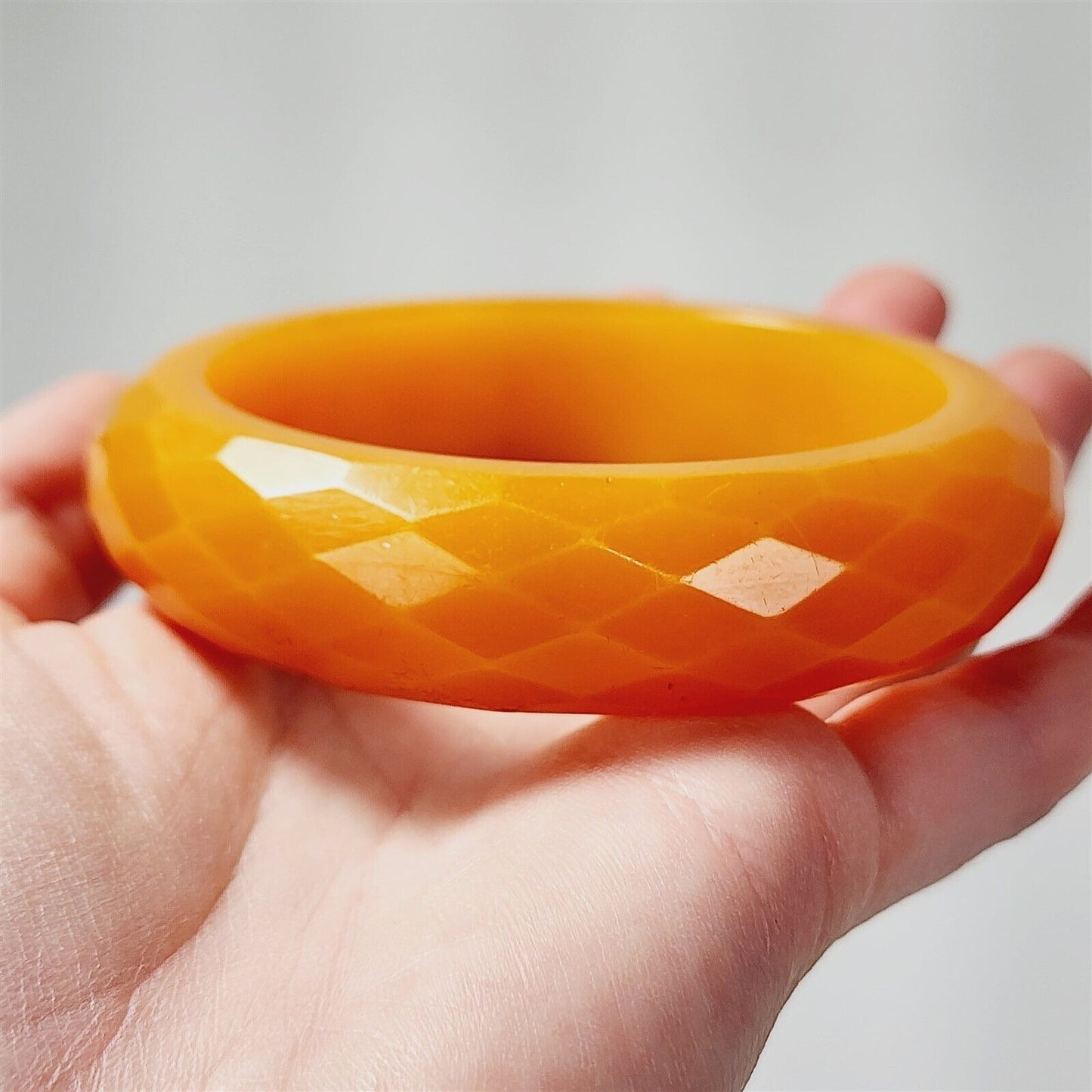 Vintage Butterscotch Bakelite Faceted Yellow Orange Bangle Bracelet 3/4"