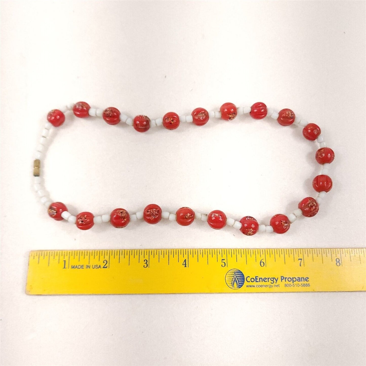 Vintage Red & White Handmade Handmade Glass Trade Bead Necklace 19"