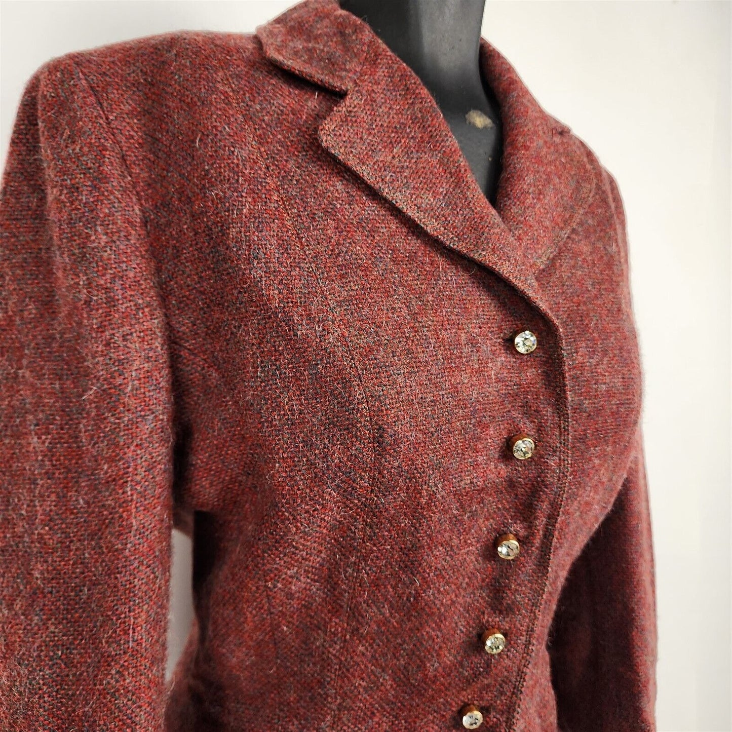 Vintage 1950s Vera Maxwell Original Red Tweed 2 Piece Jacket & Skirt Suit Set