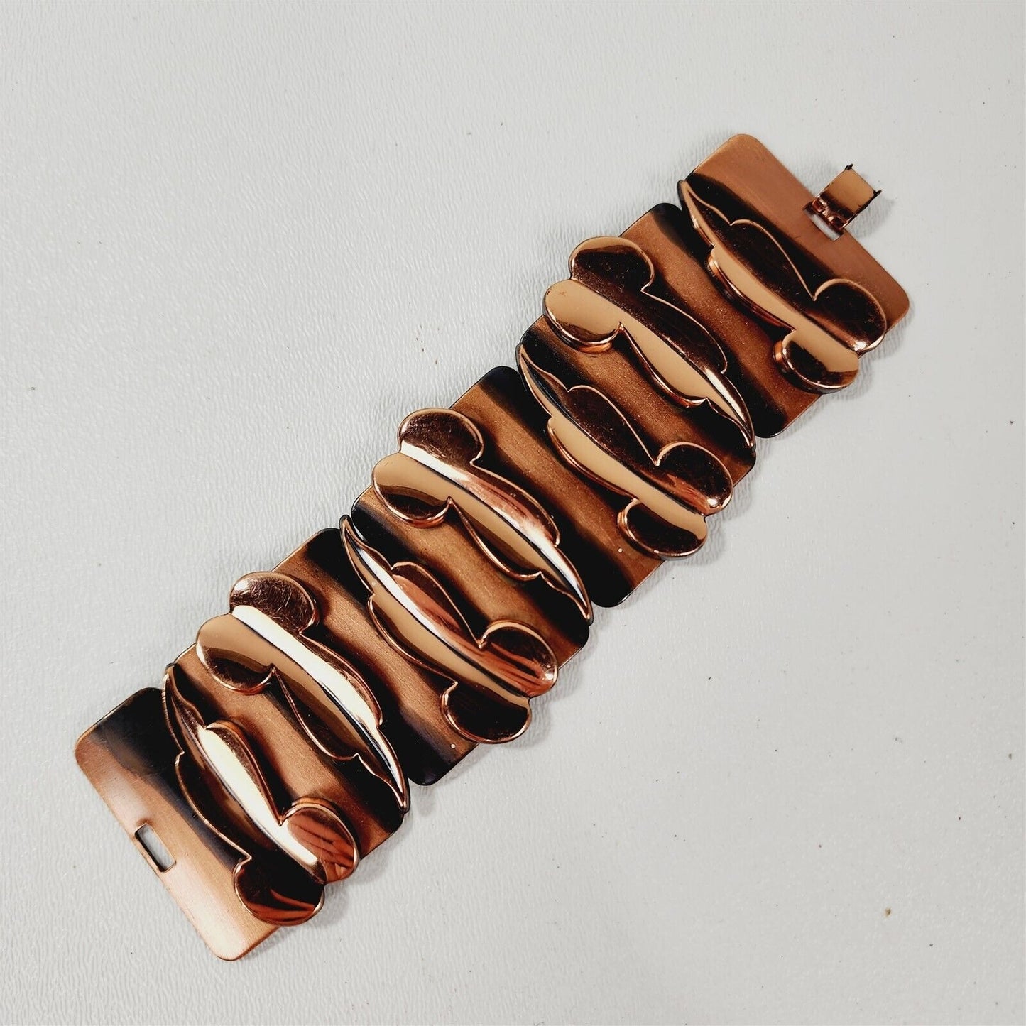 Vintage Renoir Signed Copper Wide Link MCM Bracelet 6 1/4"