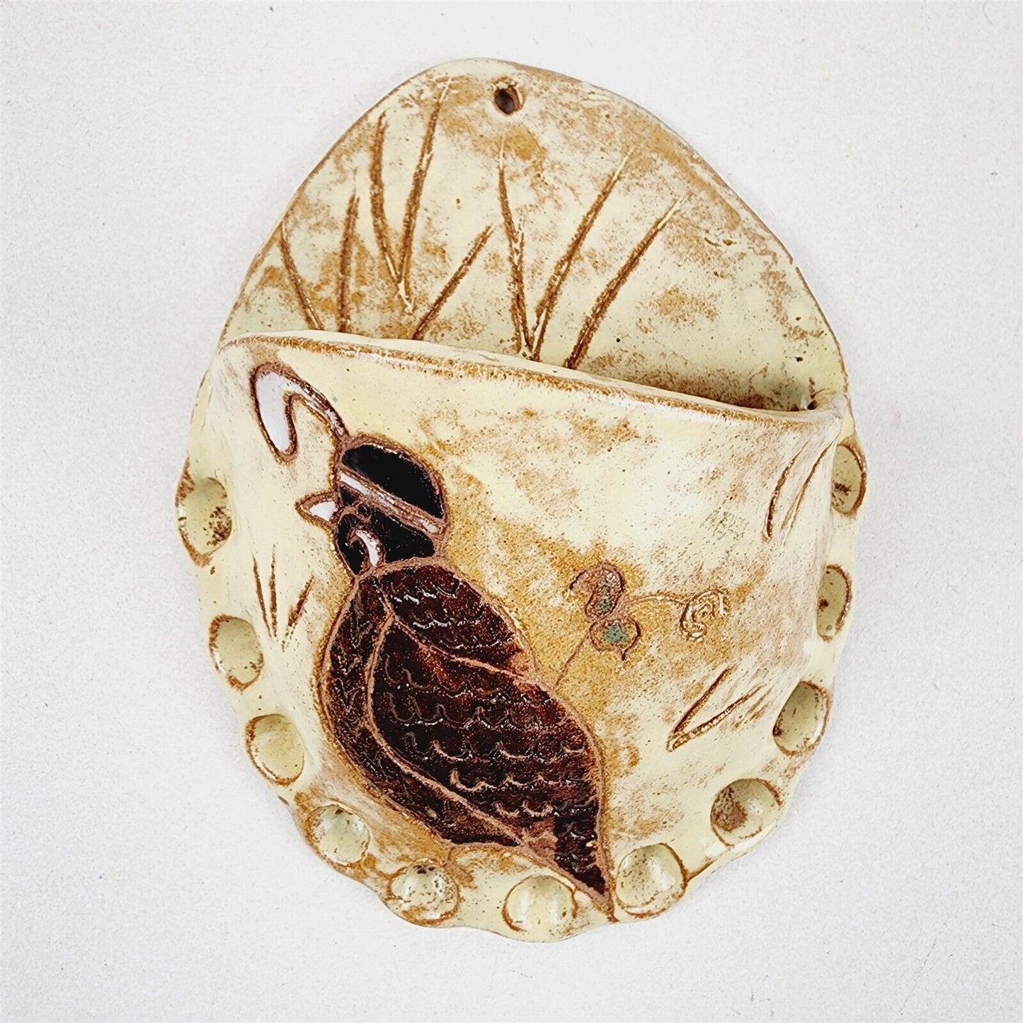 1975 Vintage Art Pottery Wall Pocket Quail Kim & Tory O'Neil Mokelumne Hill CA