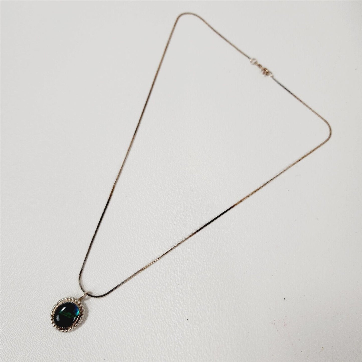 Vintage Sterling Silver 925 Italy Green Labradorite Pendant Chain Necklace