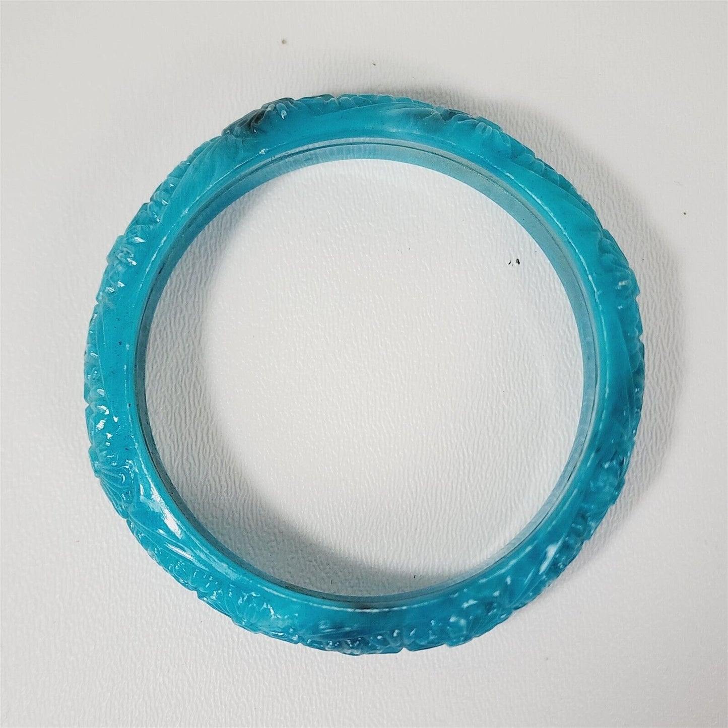 Vintage 1970s Blue Floral Molded Plastic End of Day Swirl Bangle Bracelet