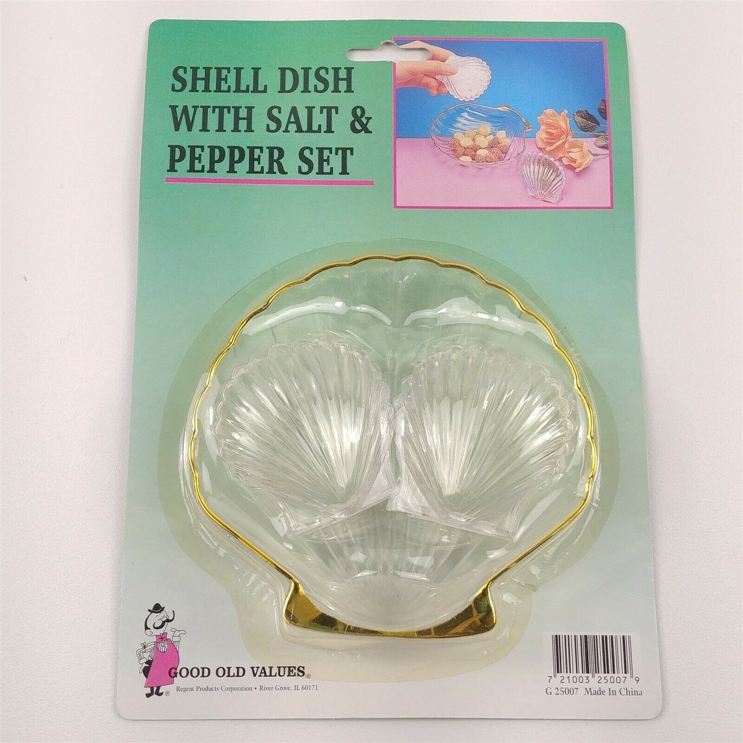 Plastic Sea Shell Salt & Pepper Shakers w/ Shell Dish in Packaging