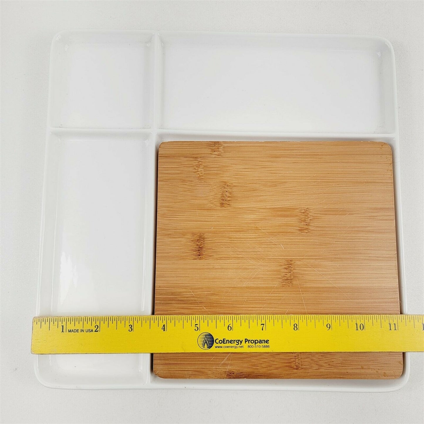 Ciroa White Ceramic Entertainers Serving Tray with Bamboo Cutting Board 11.5"