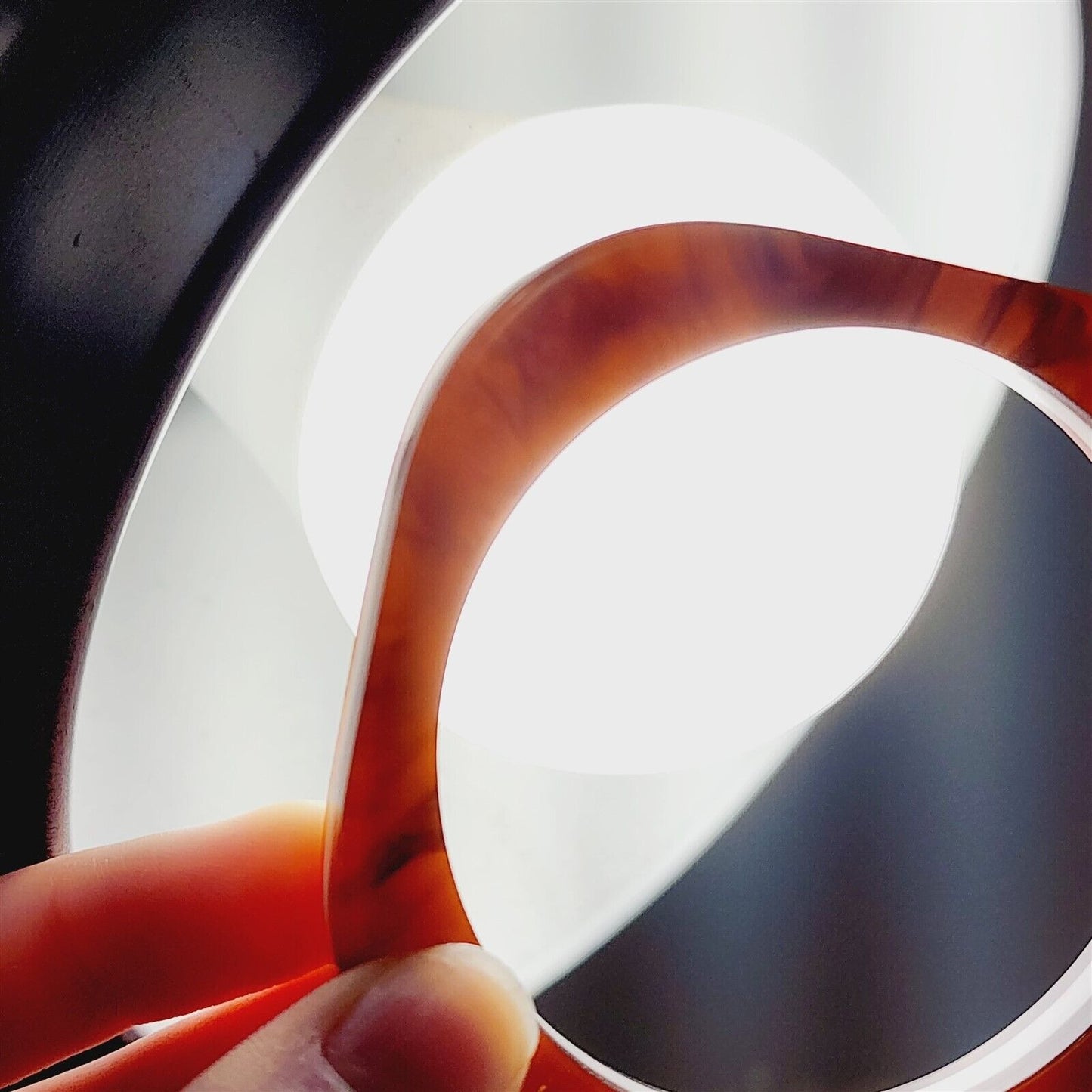 Vintage Lucite Brown Swirl White Band Square Bangle Bracelet