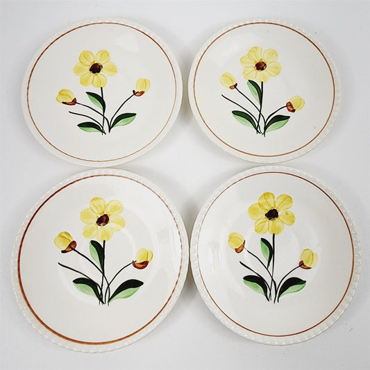 4 Vintage Sunshine Dinnerware Yellow Floral Hand Painted Saucers Plates - 6"