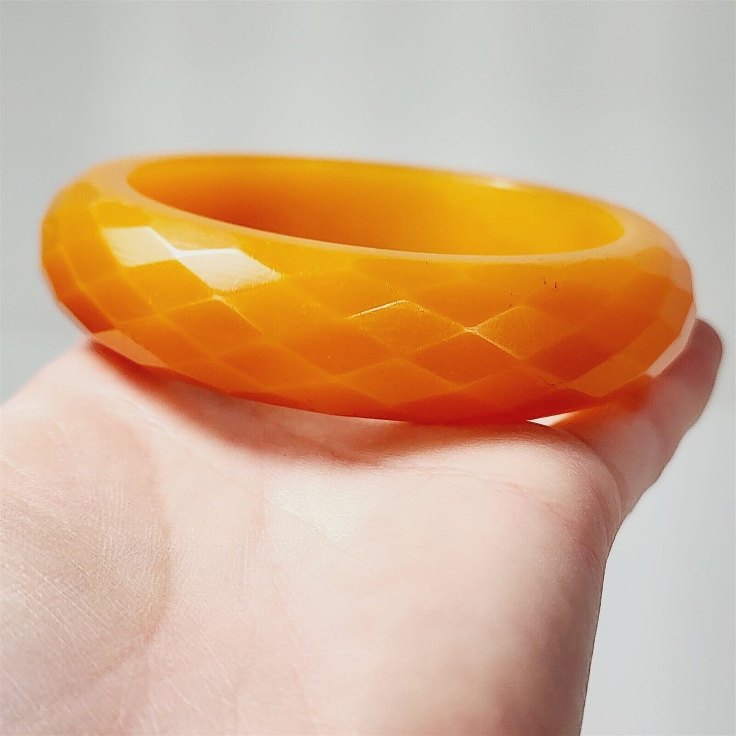 Vintage Butterscotch Bakelite Faceted Yellow Orange Bangle Bracelet 3/4"