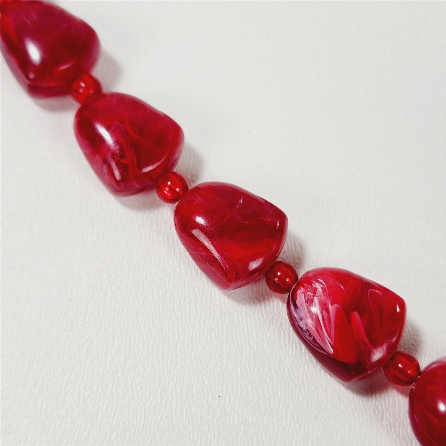 Vintage 1960s Red Swirl Molded Plastic Bead Necklace - 24"