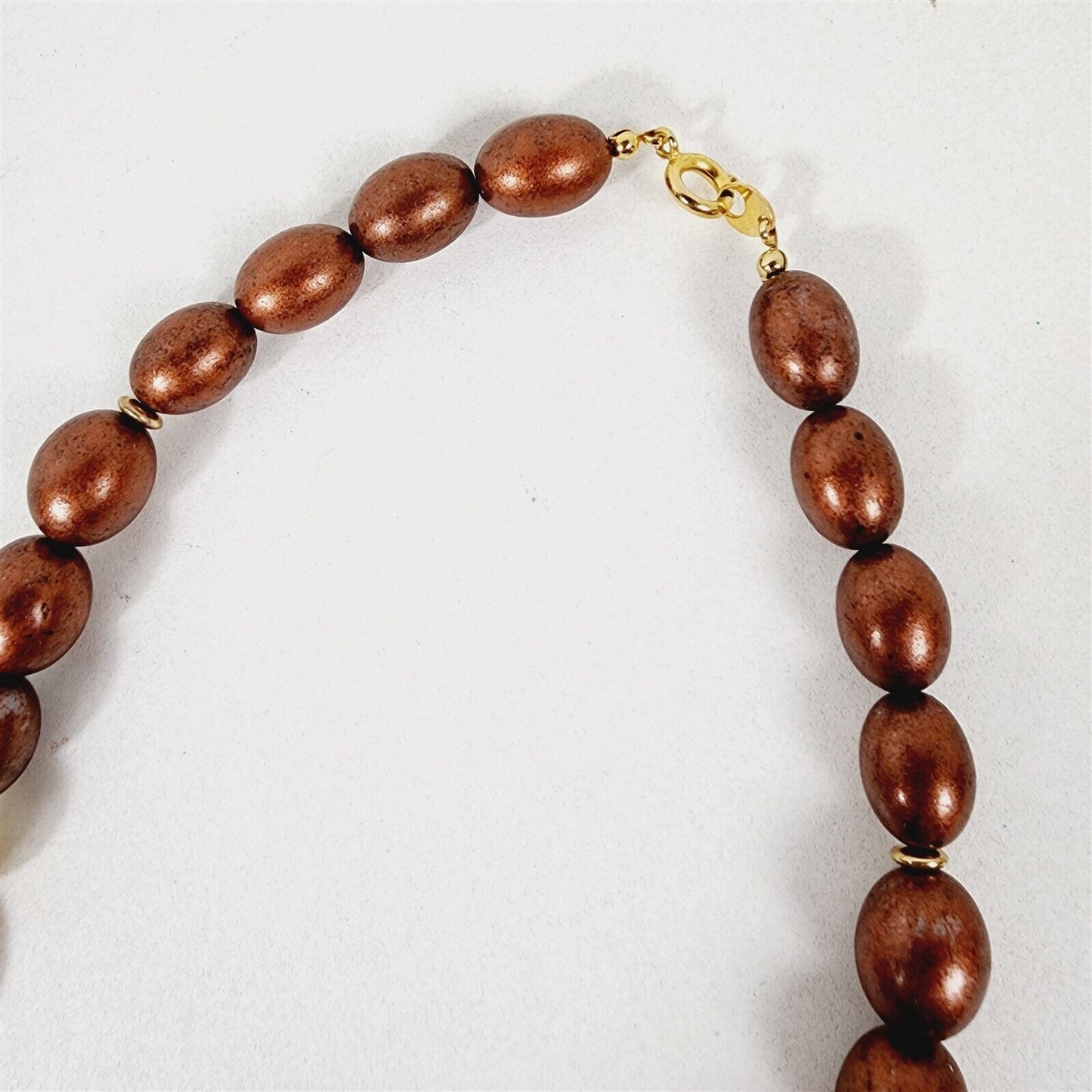 Vintage Copper Tone Beaded Necklace with Painted Abstract & Gold Accent Necklace