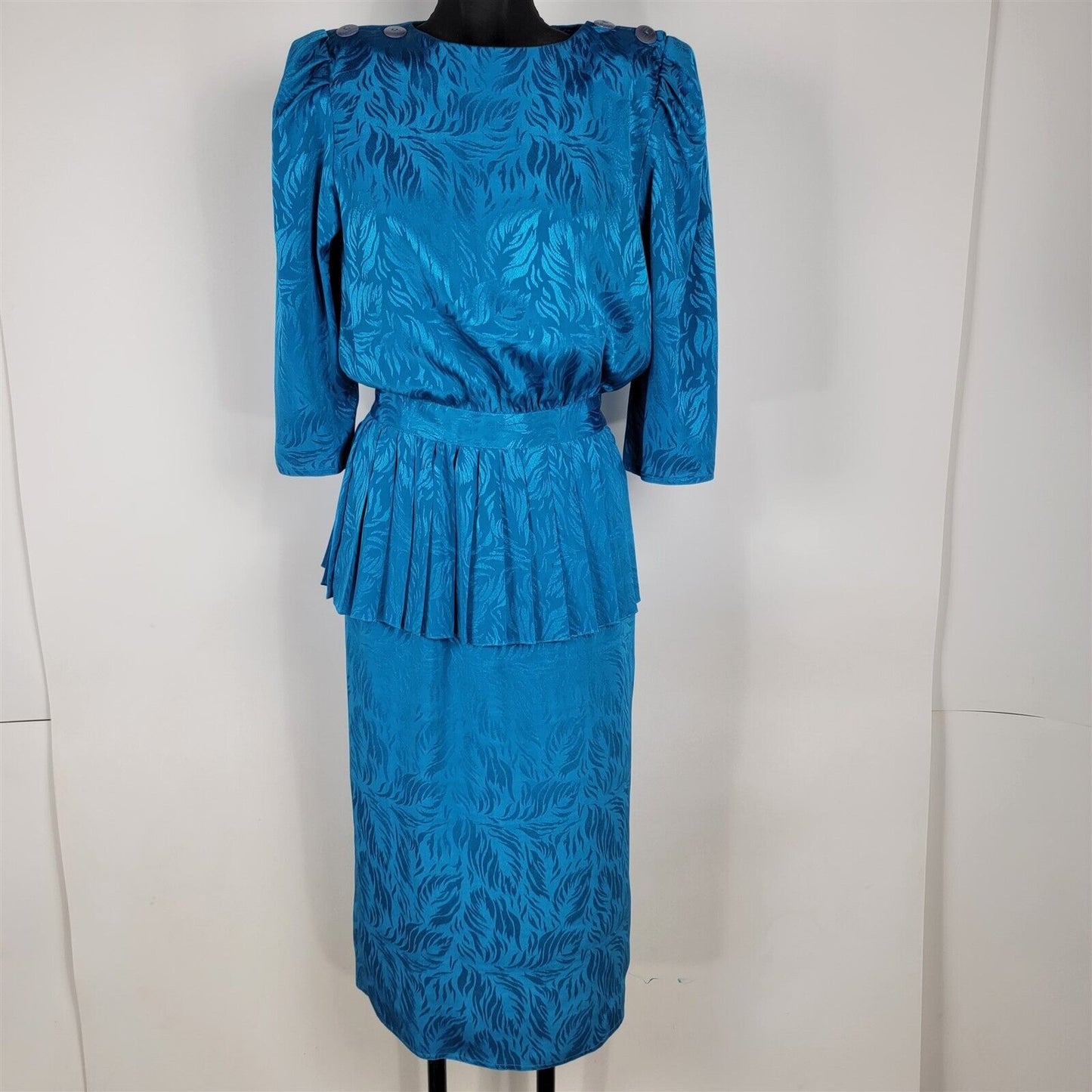 Vintage 80’s Nilani Embossed Blue Drop Waist Dress Womens Size 5/6